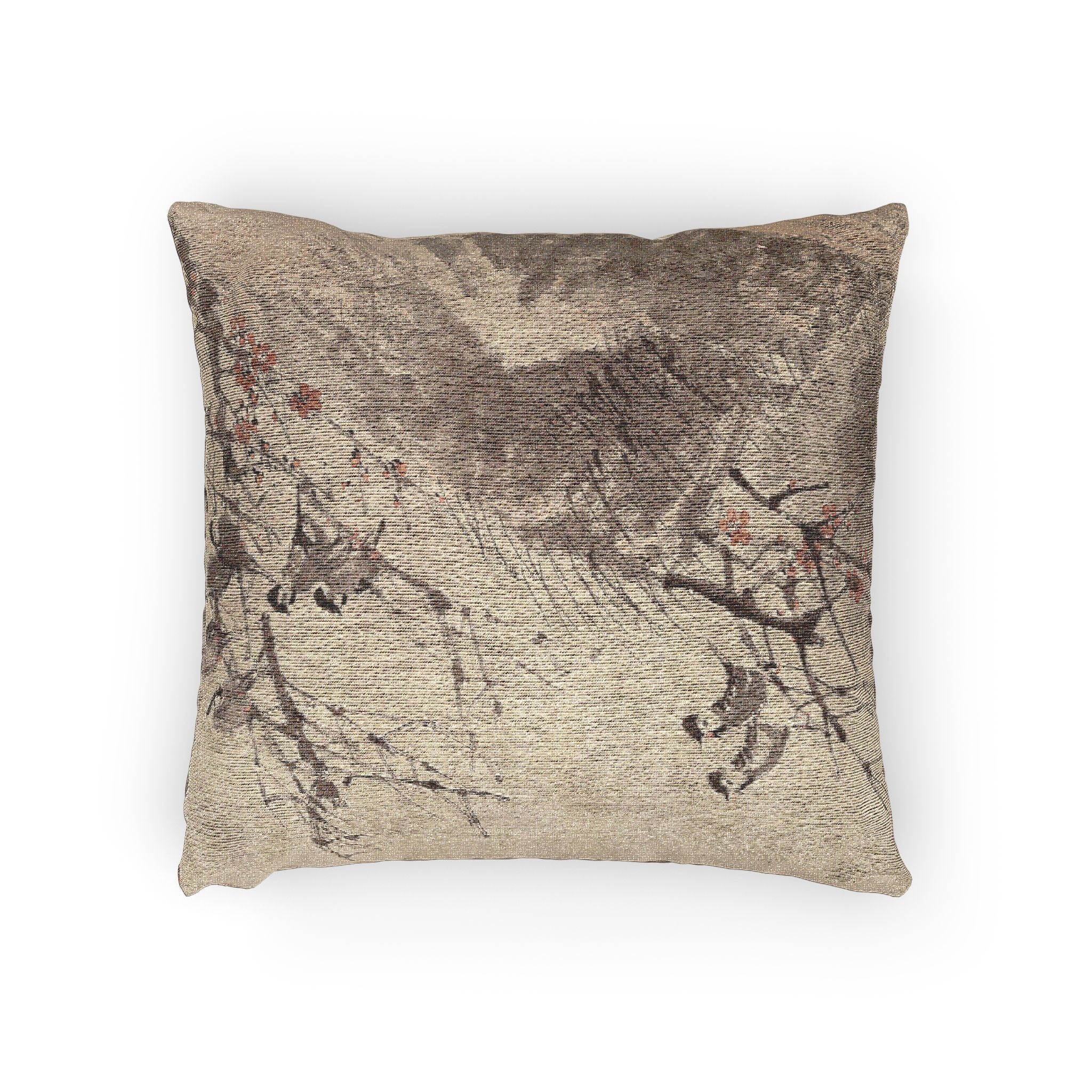 035_birds-on-red-plum | Woven Pillow - Image 2