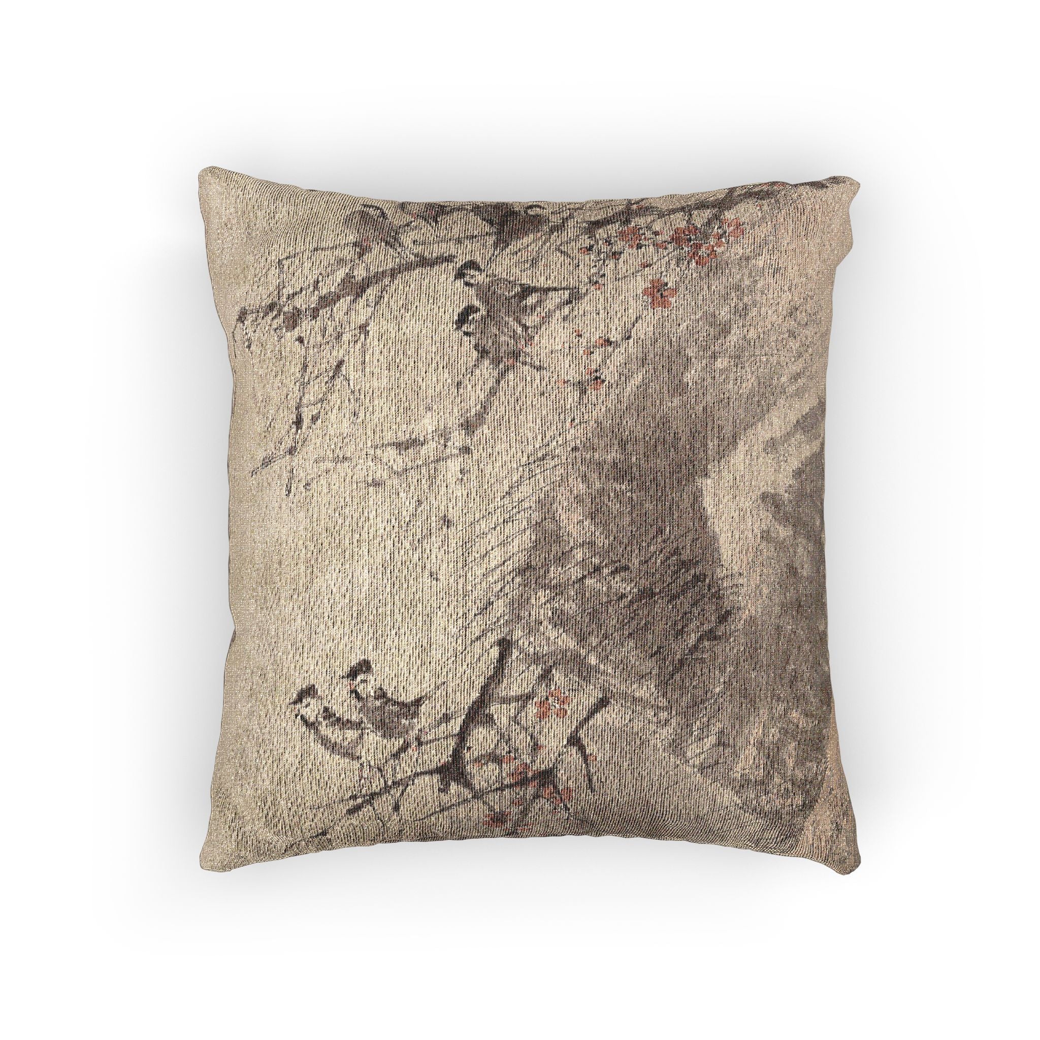 035_birds-on-red-plum | Woven Pillow - Image 3