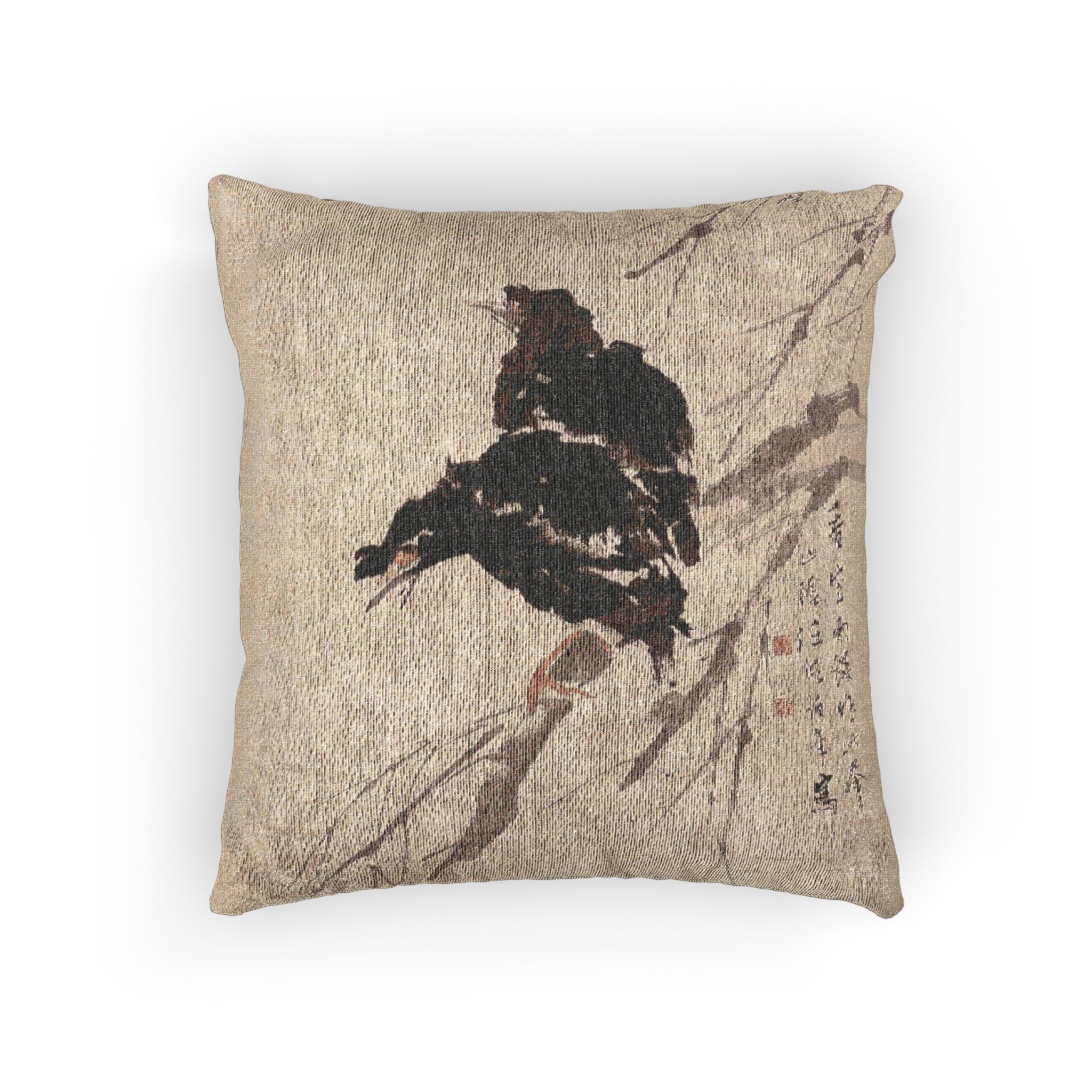 038_mynah-and-lotus | Woven Pillow - Image 3