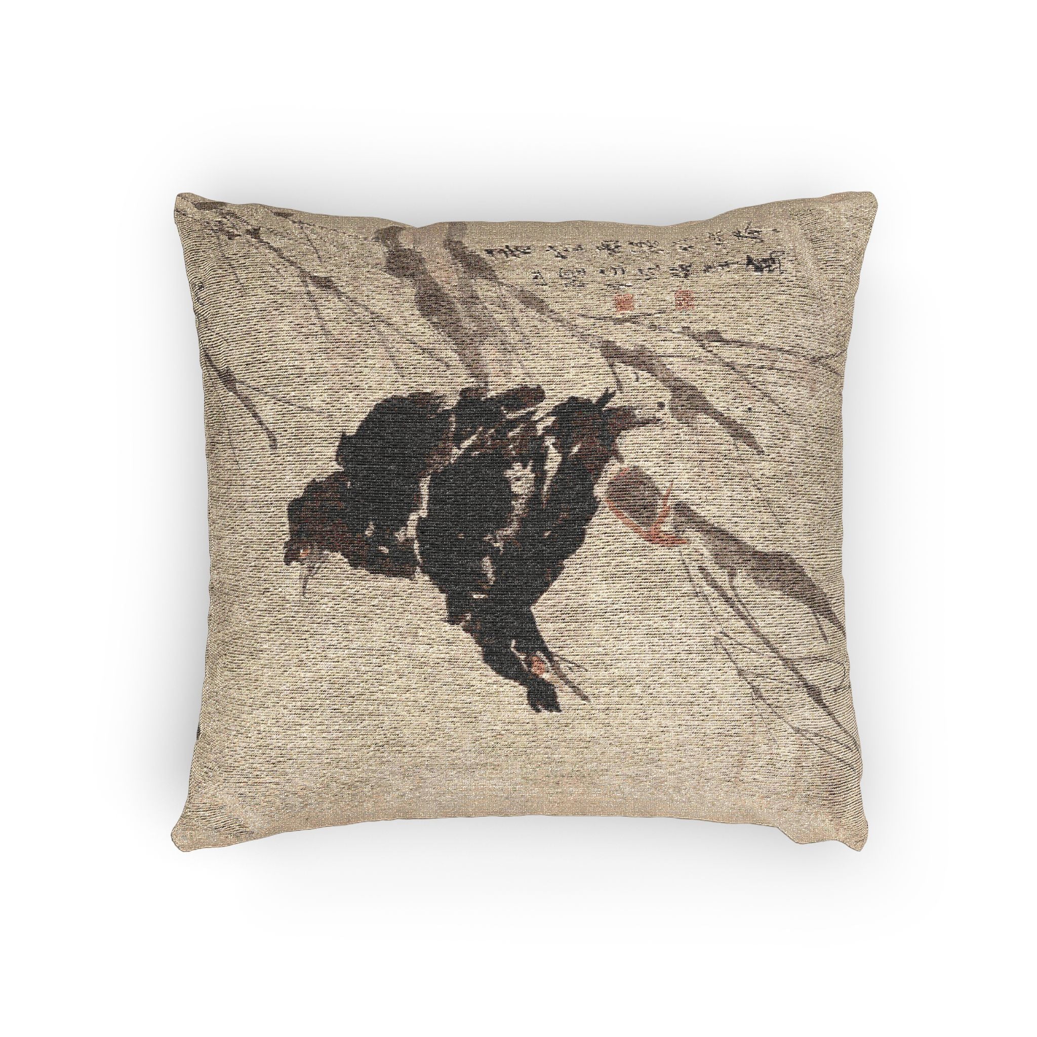 038_mynah-and-lotus | Woven Pillow - Image 4