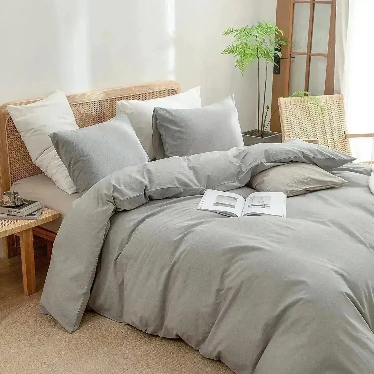 100% Cotton Duvet Cover Set - Light Gray - Image 3