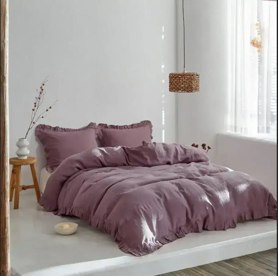 100% Washed Linen Duvet Cover Set - Purple - Image 3