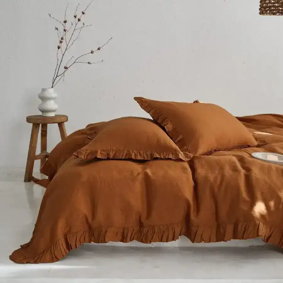 100% Washed Linen Duvet Cover Set - Rust - Image 3