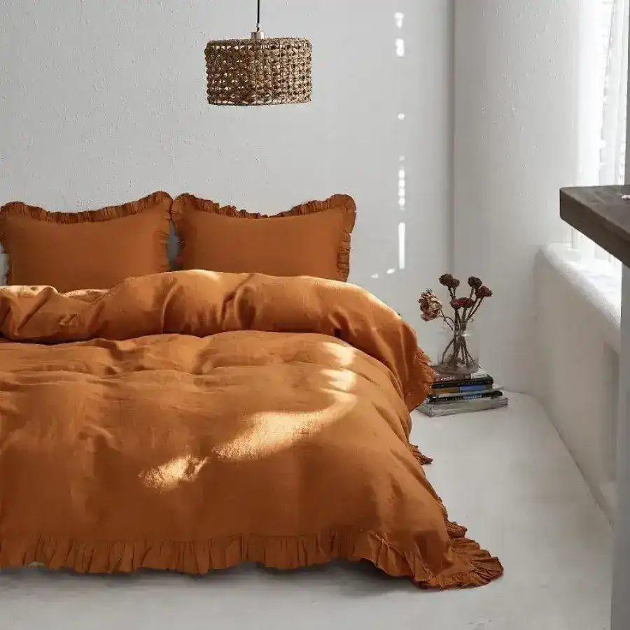 100% Washed Linen Duvet Cover Set - Rust - Image 4
