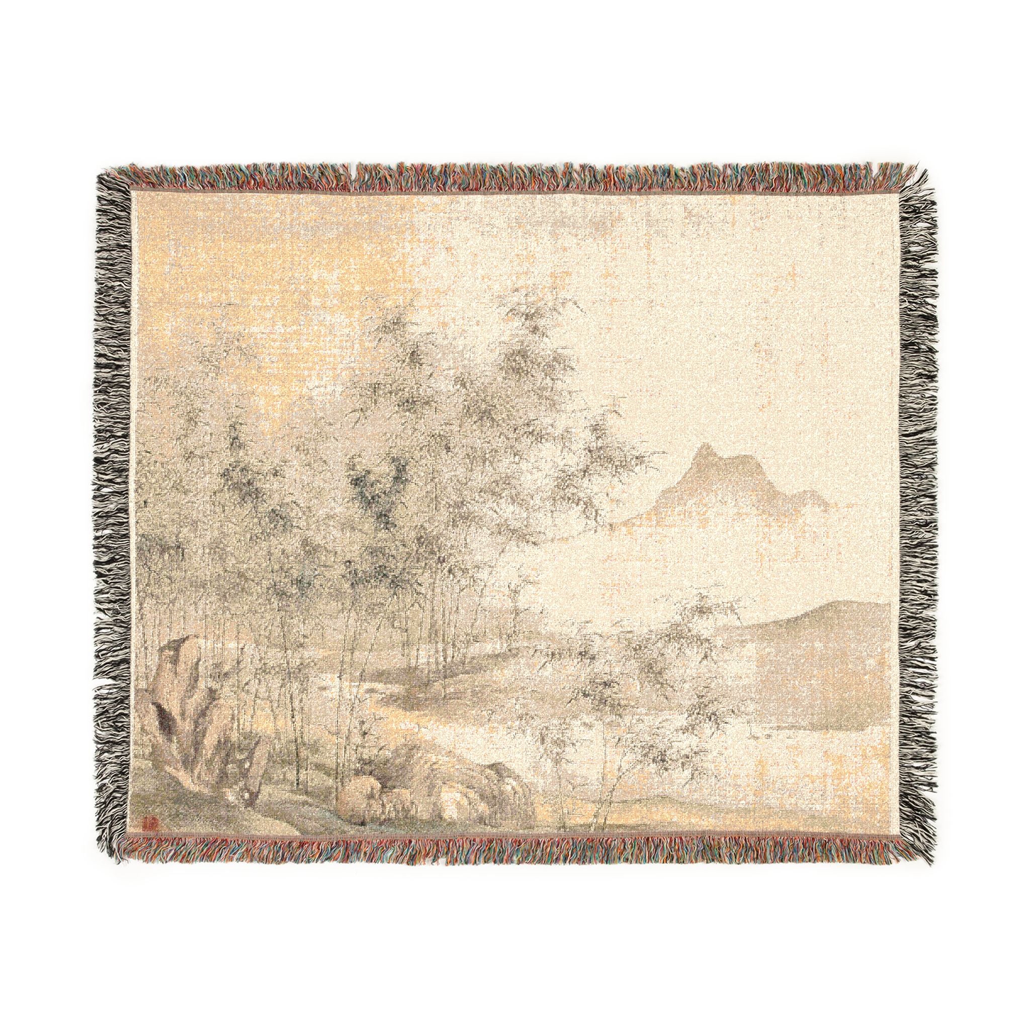 110_a-solitary-crane-in-the-bamboo-grove | Woven Tapestry Blanket - Image 2
