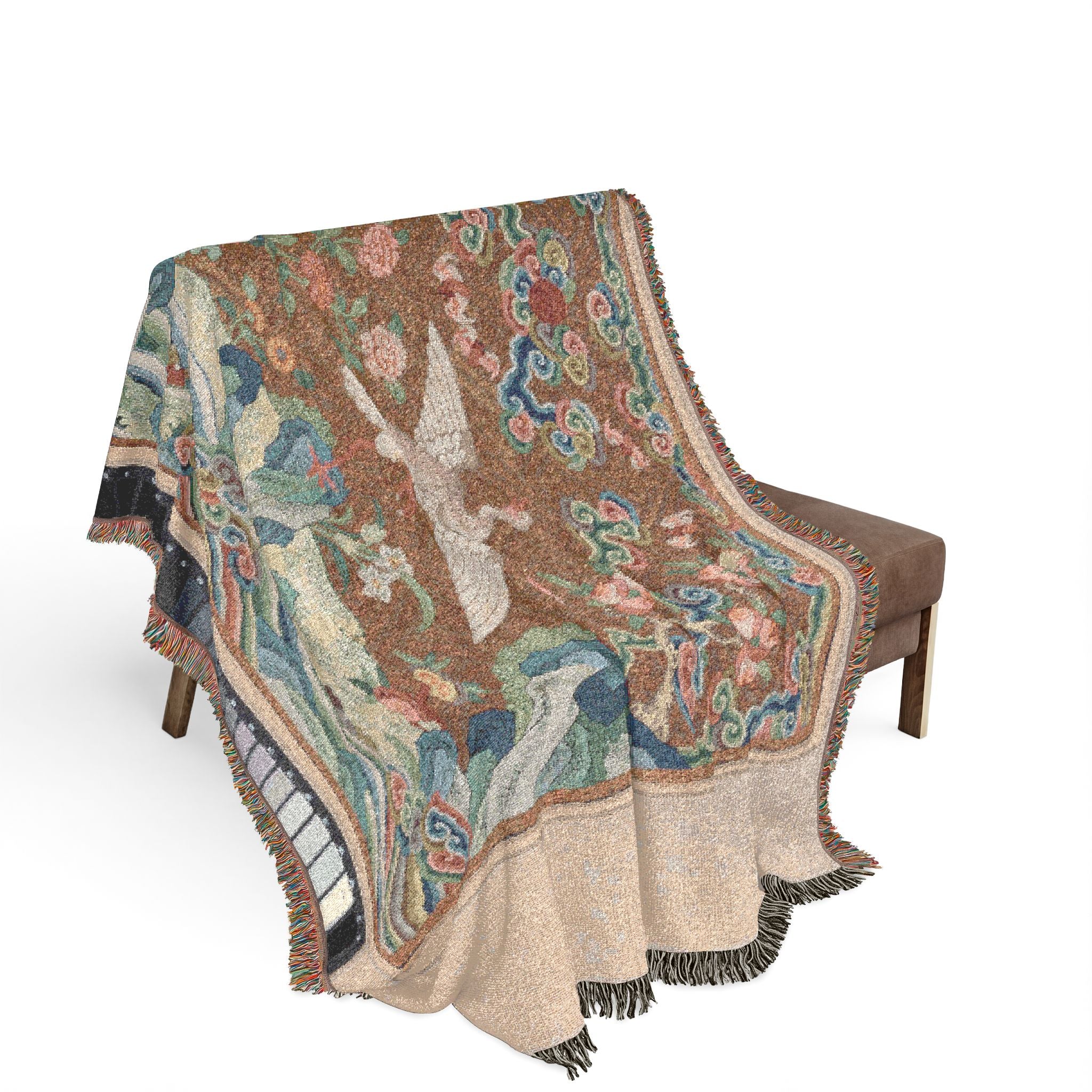 150_rank-badge-with-bird-and-flower-motifs | Woven Tapestry Blanket - Image 3