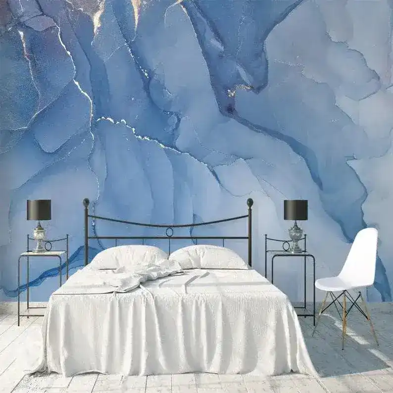 Abstract Art Blue Marble Wallpaper Mural - Image 3