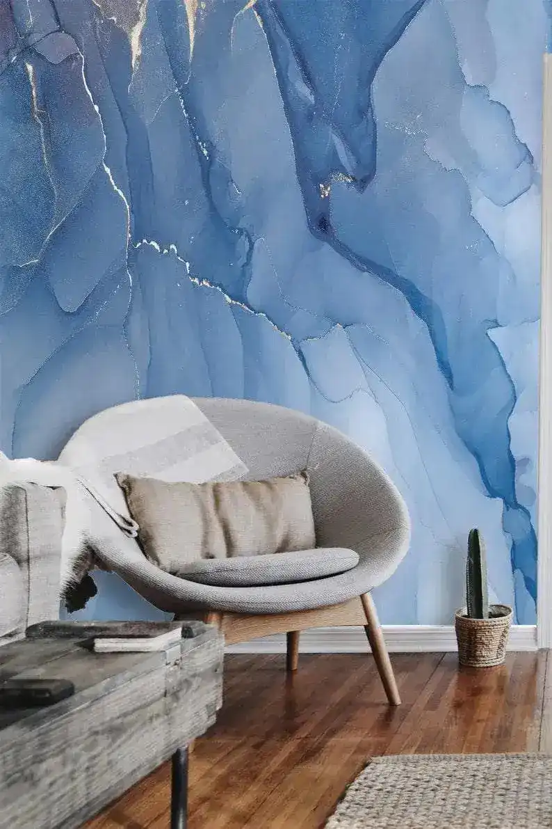 Abstract Art Blue Marble Wallpaper Mural - Image 5
