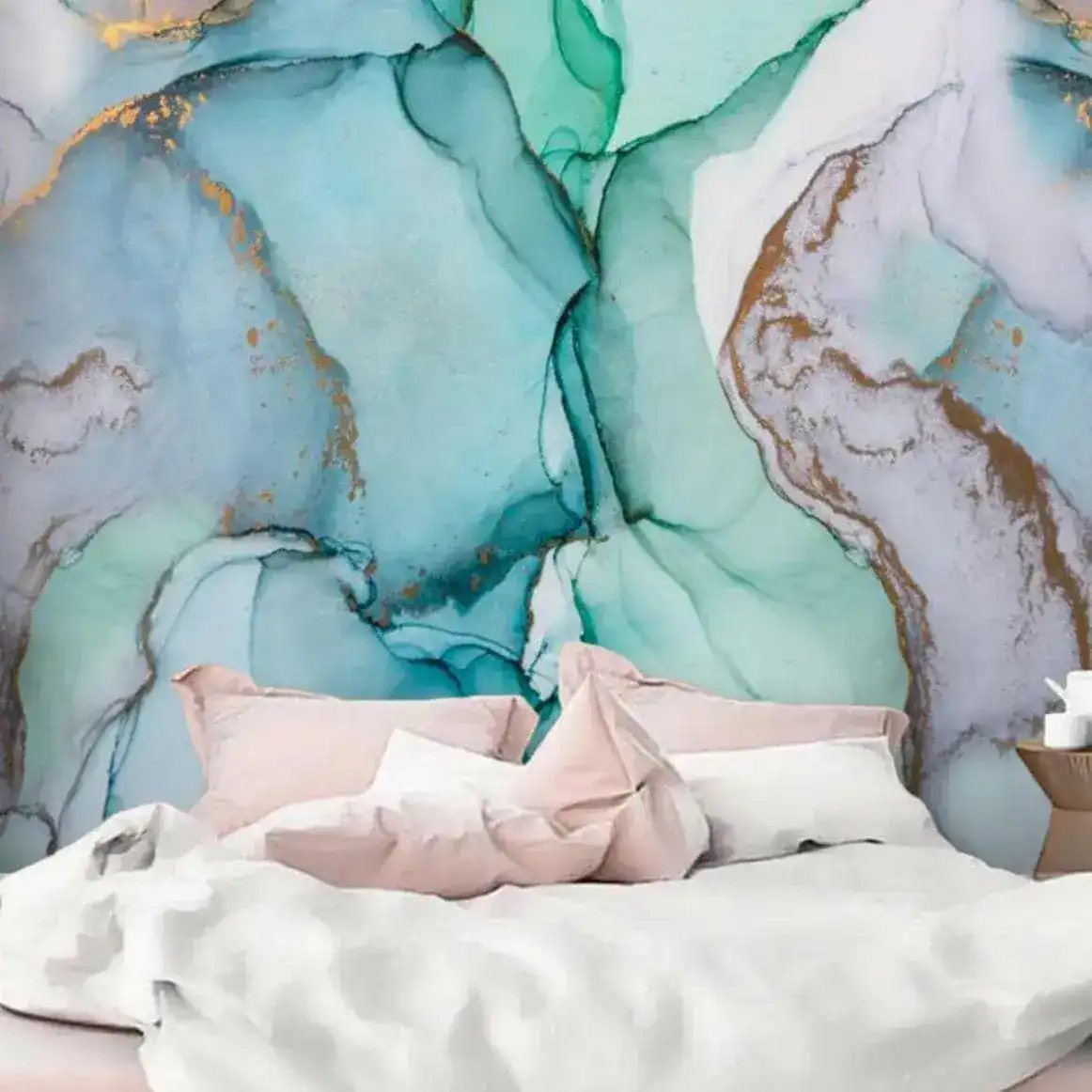 Abstract Blue and Teal Gold Marble Wallpaper - Image 3