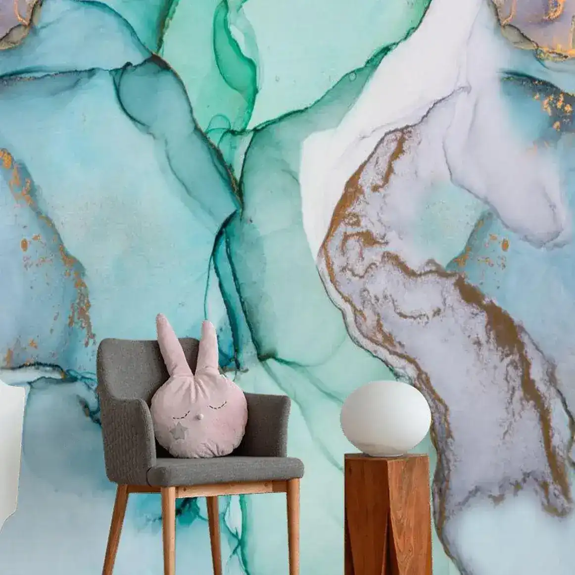 Abstract Blue and Teal Gold Marble Wallpaper - Image 4