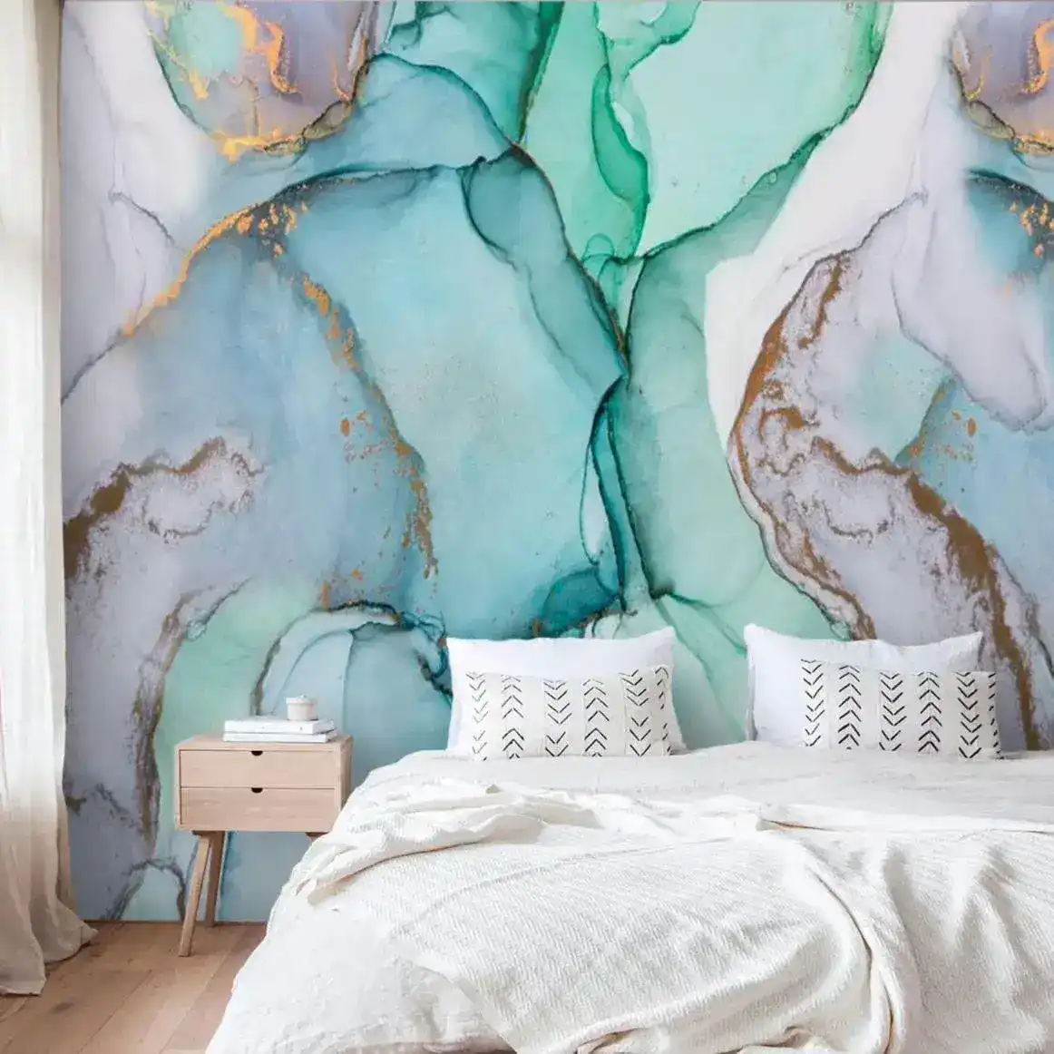 Abstract Blue and Teal Gold Marble Wallpaper - Image 6