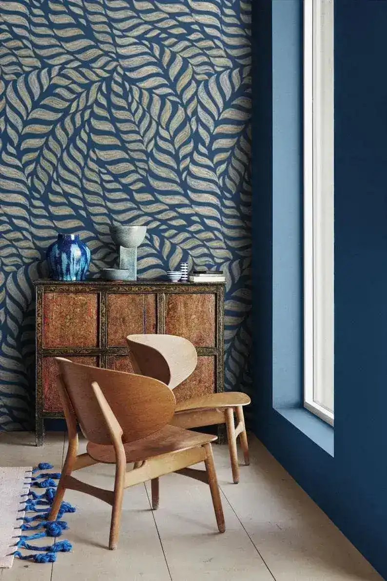 Abstract Blue Leaves Wallpaper Mural - Image 8