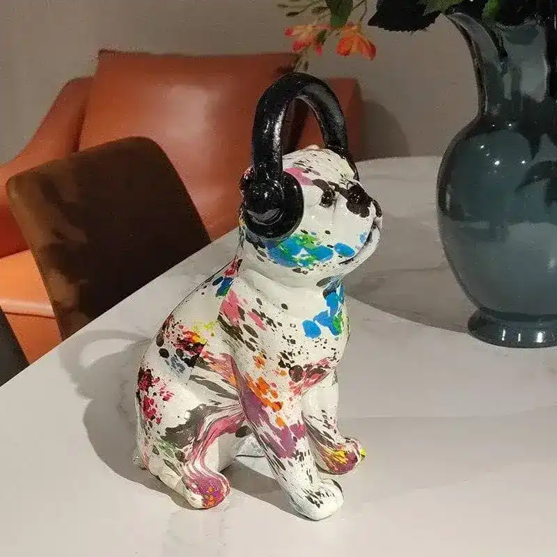 Abstract Painted Bulldog and Headphone Pop Sculpture - Image 6