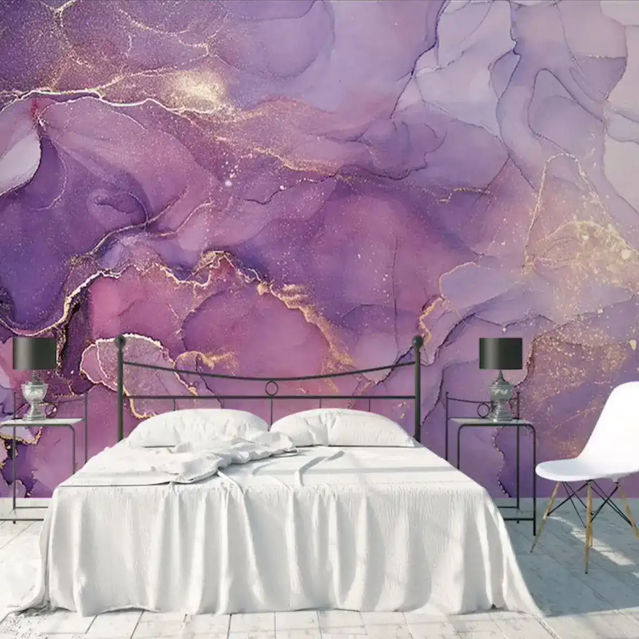Abstract Purple Gold Marble Wallpaper - Image 5
