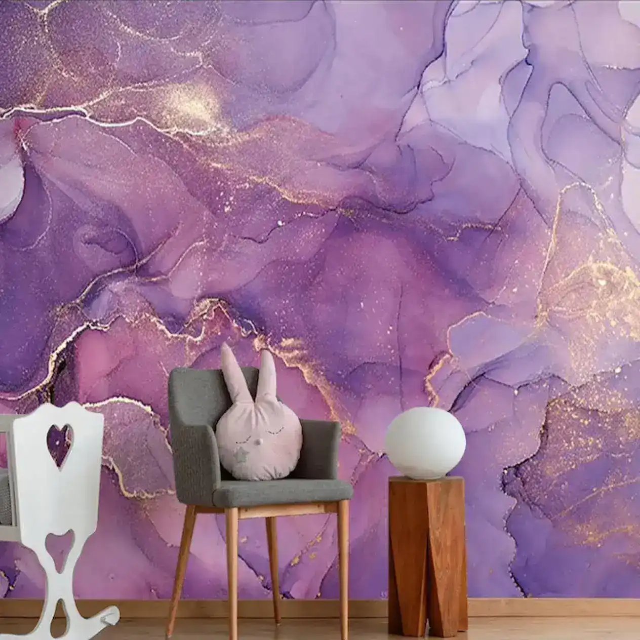 Abstract Purple Gold Marble Wallpaper - Image 6