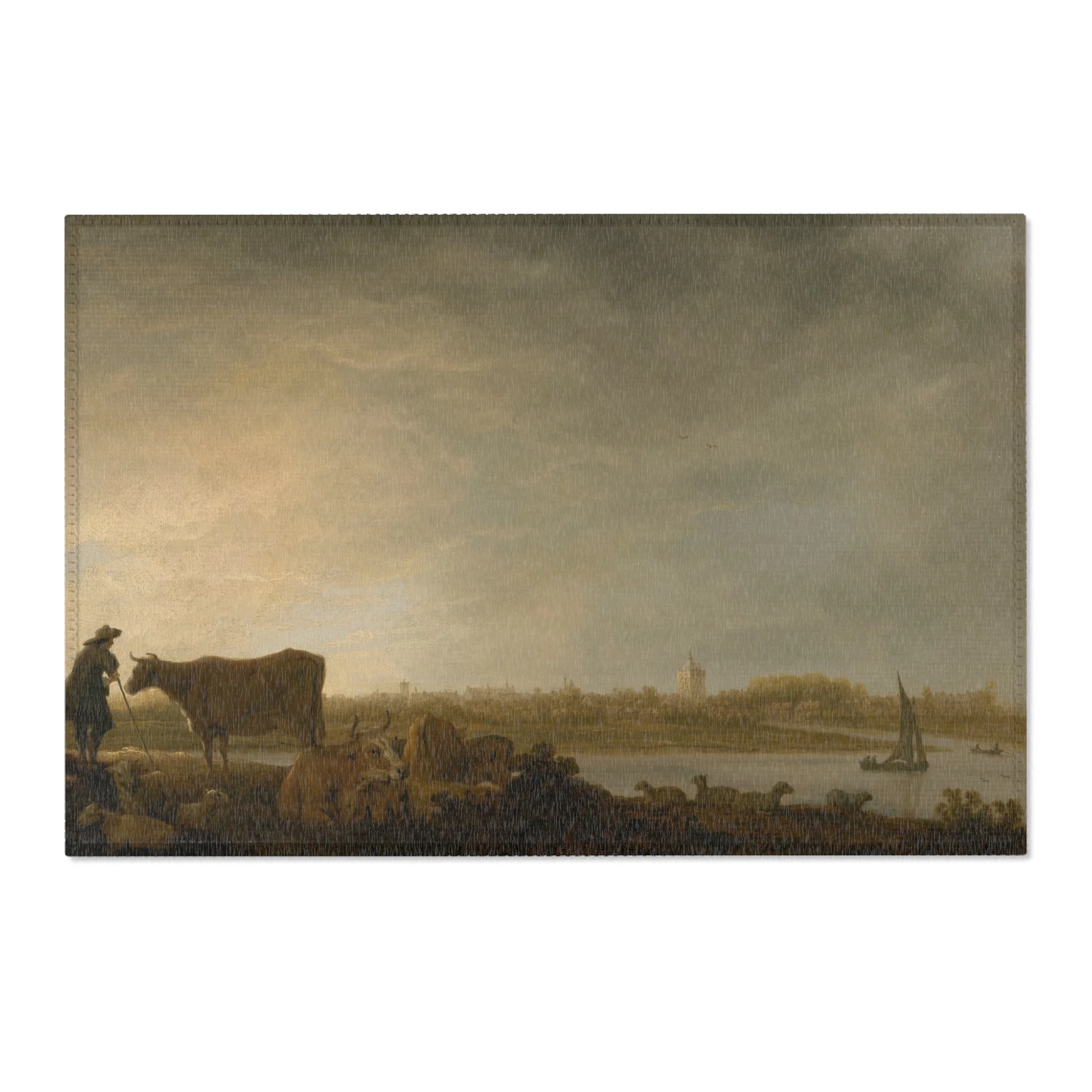 Aelbert Cuyp - A View of Vianen with a Herdsman and Cattle by a River | Area Rug - Image 4