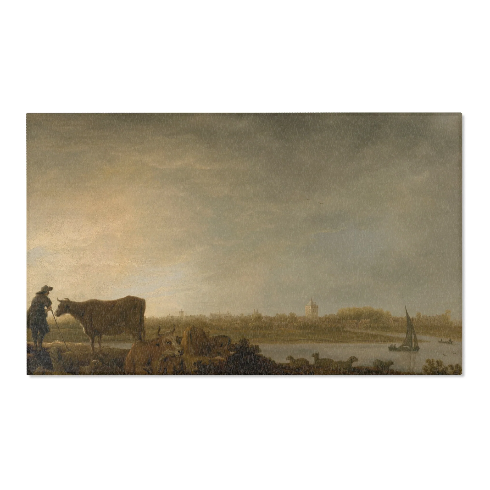Aelbert Cuyp - A View of Vianen with a Herdsman and Cattle by a River | Area Rug - Image 5