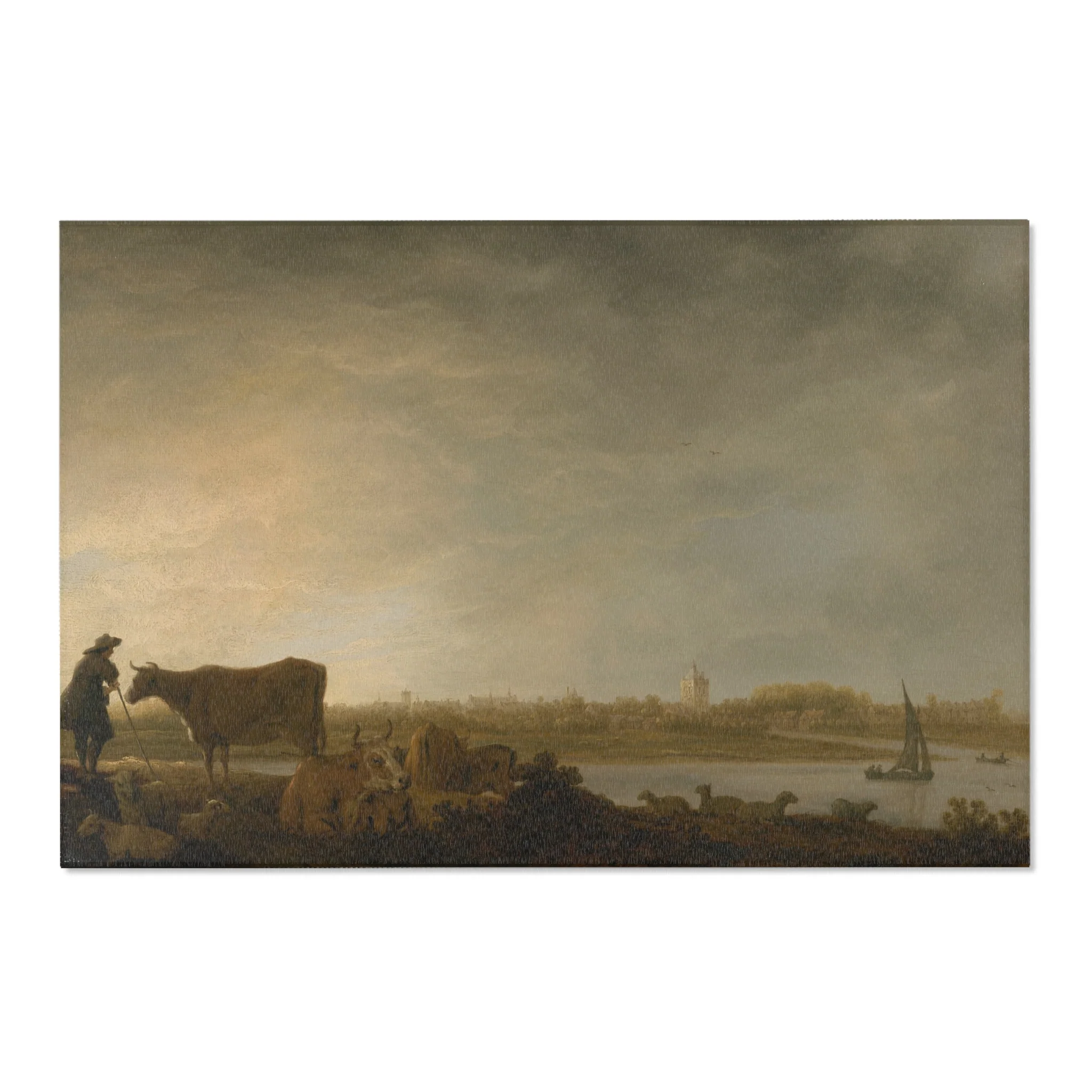 Aelbert Cuyp - A View of Vianen with a Herdsman and Cattle by a River | Area Rug - Image 6