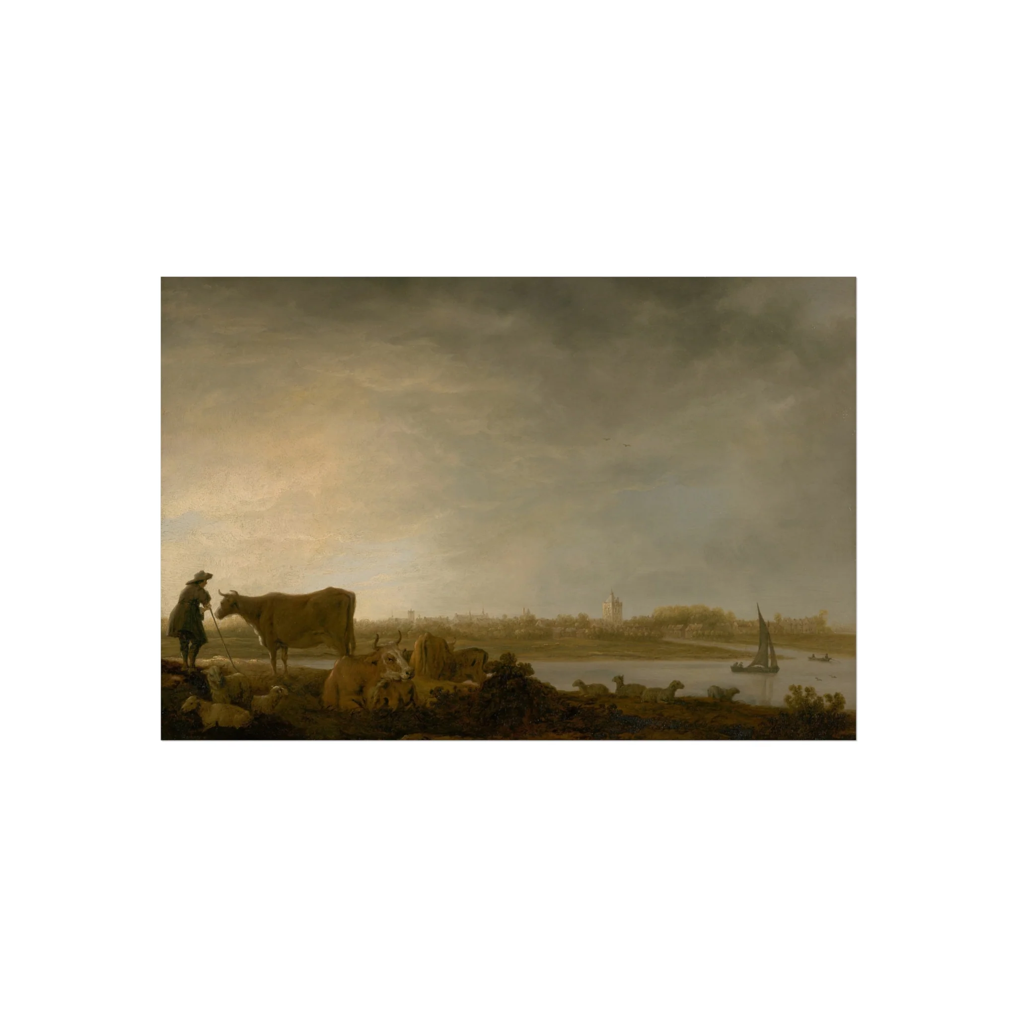 Aelbert Cuyp - A View of Vianen with a Herdsman and Cattle by a River | Fine Art Poster - Image 4