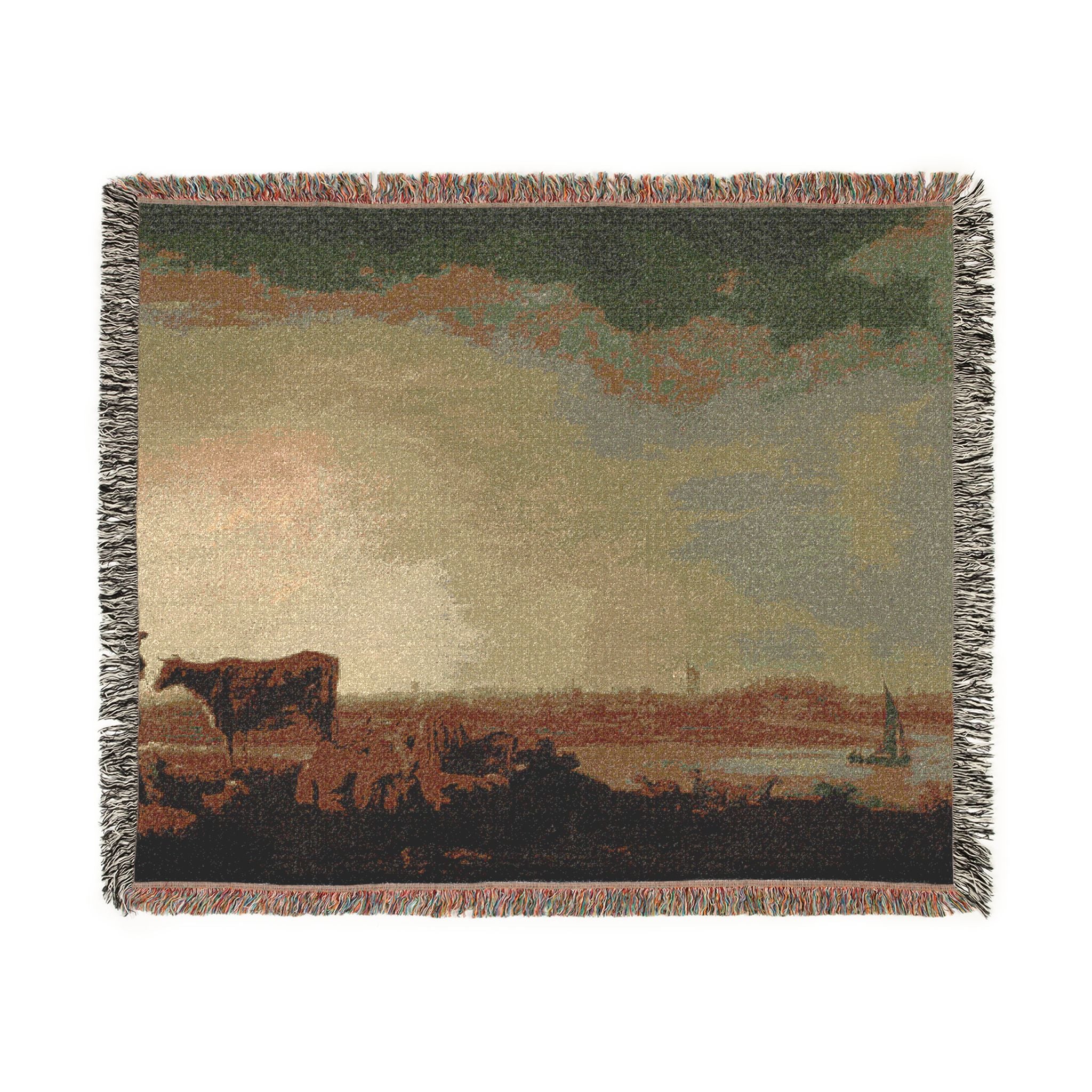 Aelbert Cuyp - A View of Vianen with a Herdsman and Cattle by a River | Woven Tapestry Blanket - Image 7