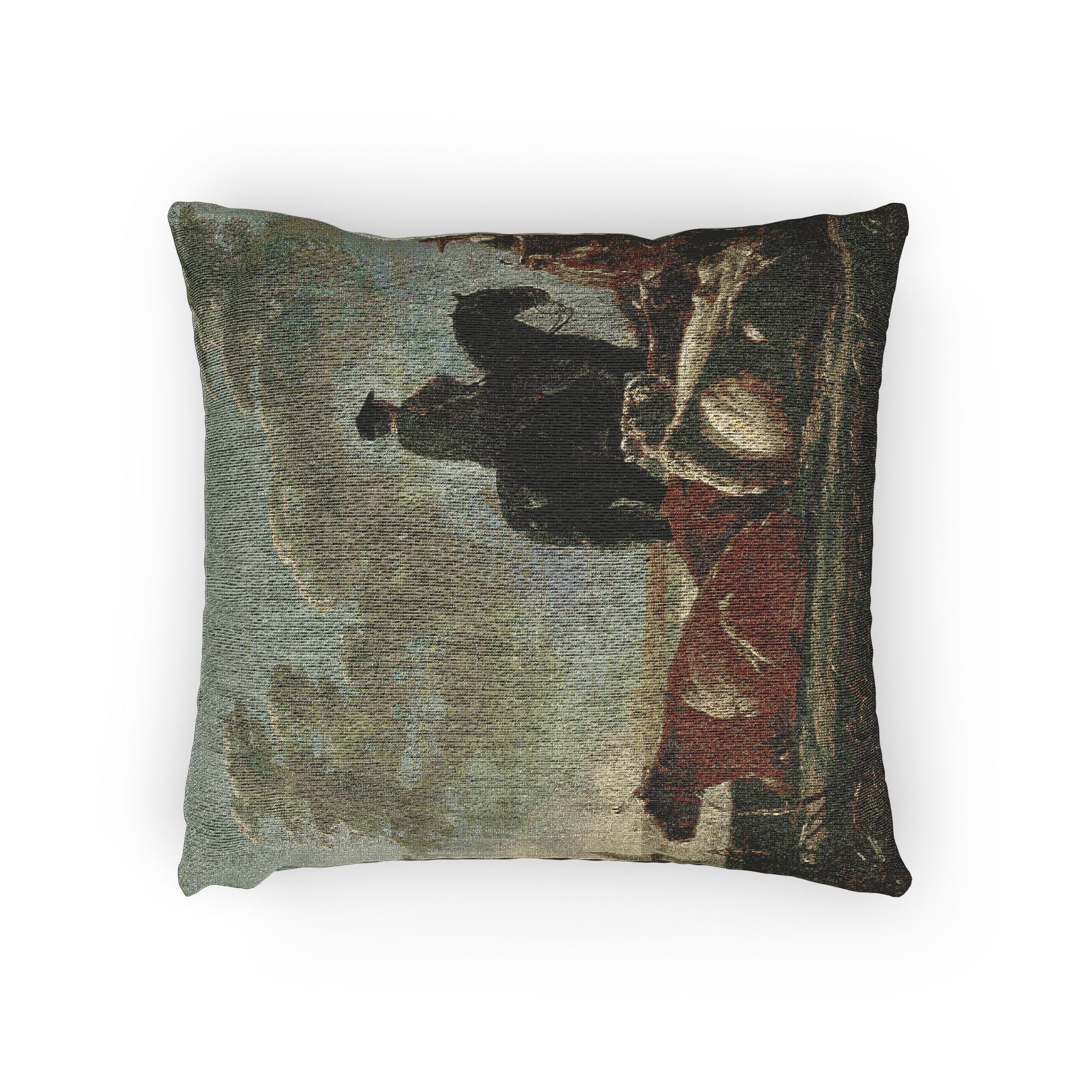 Aelbert Cuyp - Peasants with Four Cows by the River Merwede - WGA5825 | Woven Pillow - Image 2