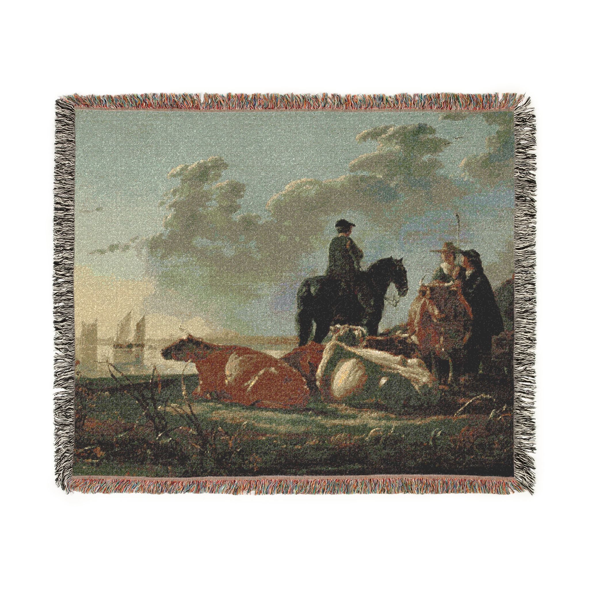 Aelbert Cuyp - Peasants with Four Cows by the River Merwede - WGA5825 | Woven Tapestry Blanket - Image 7