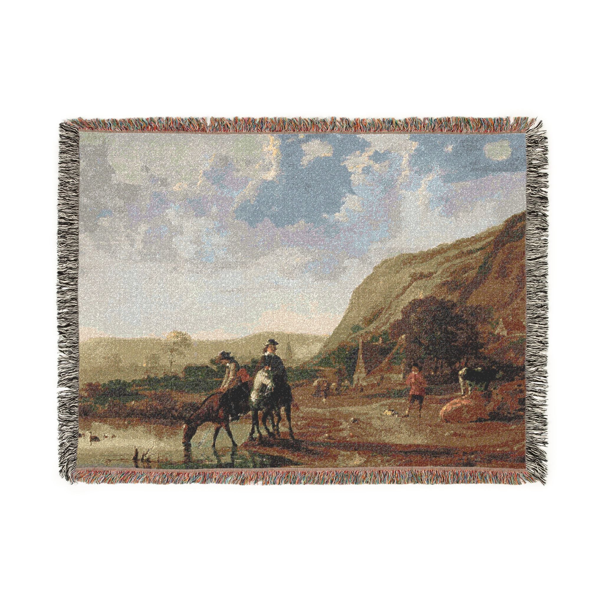 Aelbert Cuyp - Rivierlandschap met ruiters - Google Art Project | Woven Tapestry Blanket - Image 10
