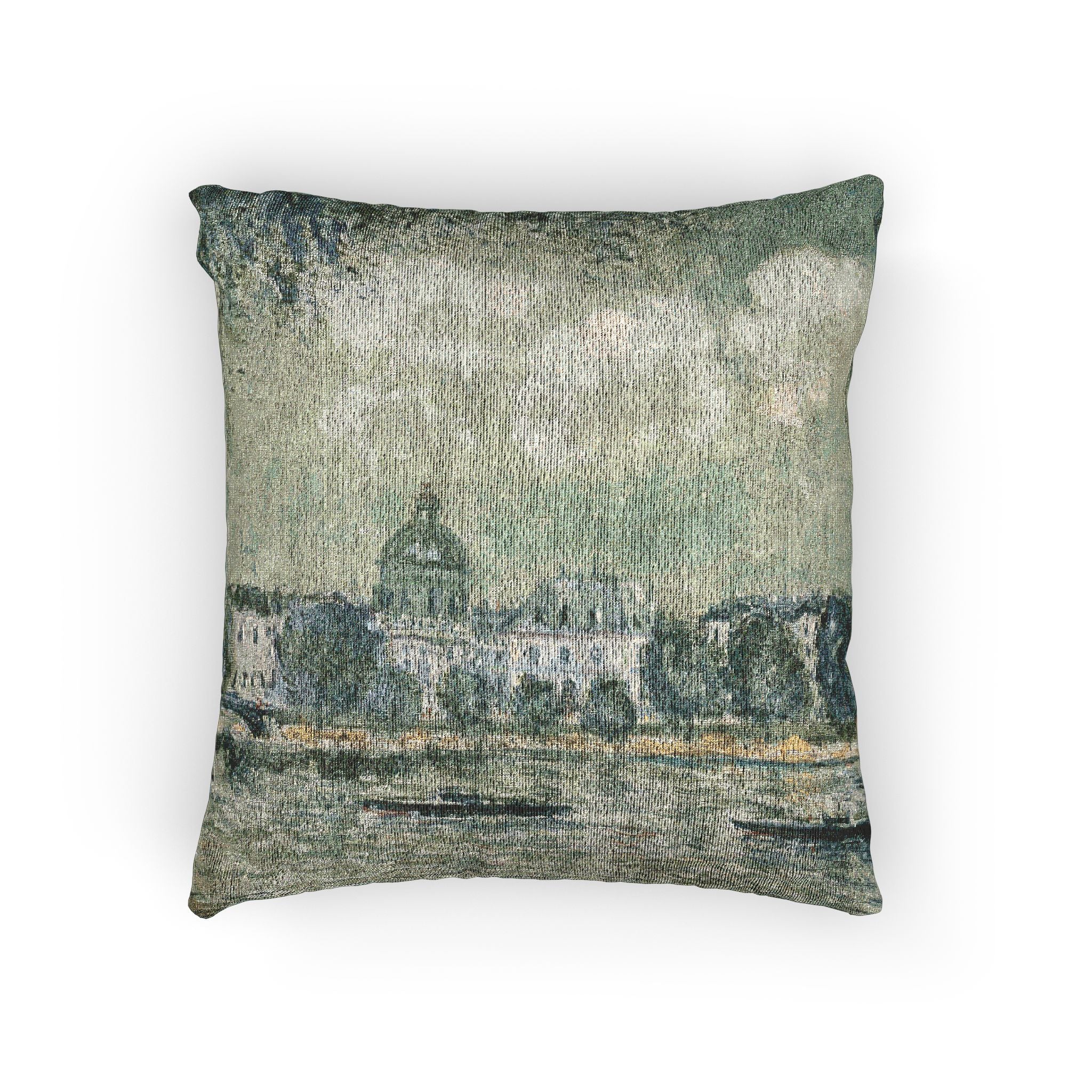Alfred Sisley - Landscape along the Seine with the Institut de France and the Pont des Arts | Woven Pillow