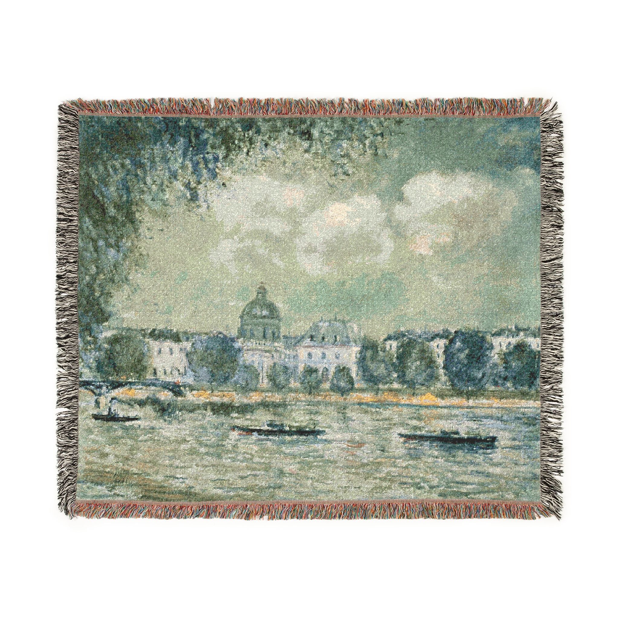 Alfred Sisley - Landscape along the Seine with the Institut de France and the Pont des Arts | Woven Tapestry Blanket - Image 2