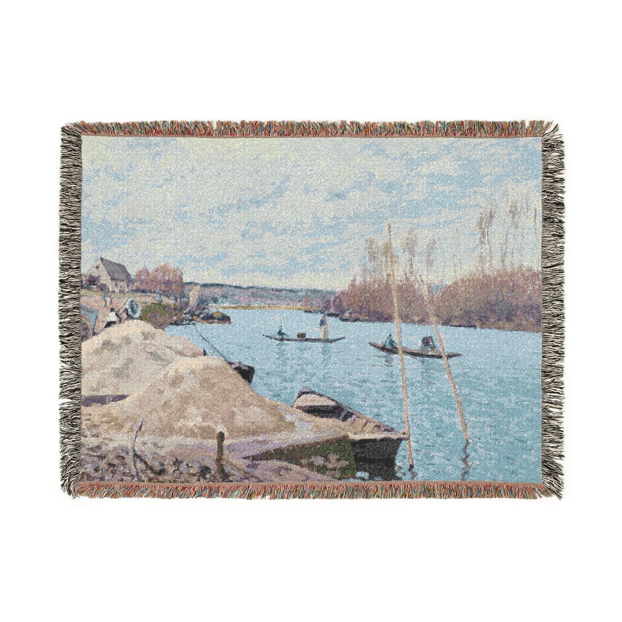 Alfred Sisley - The Seine at Port-Marly, Piles of Sand | Woven Tapestry Blanket - Image 10