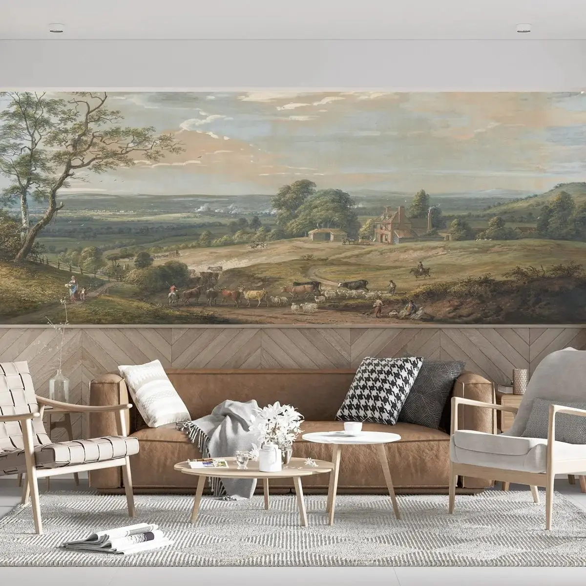 Antique Pastoral Countryside Mural - Image 4