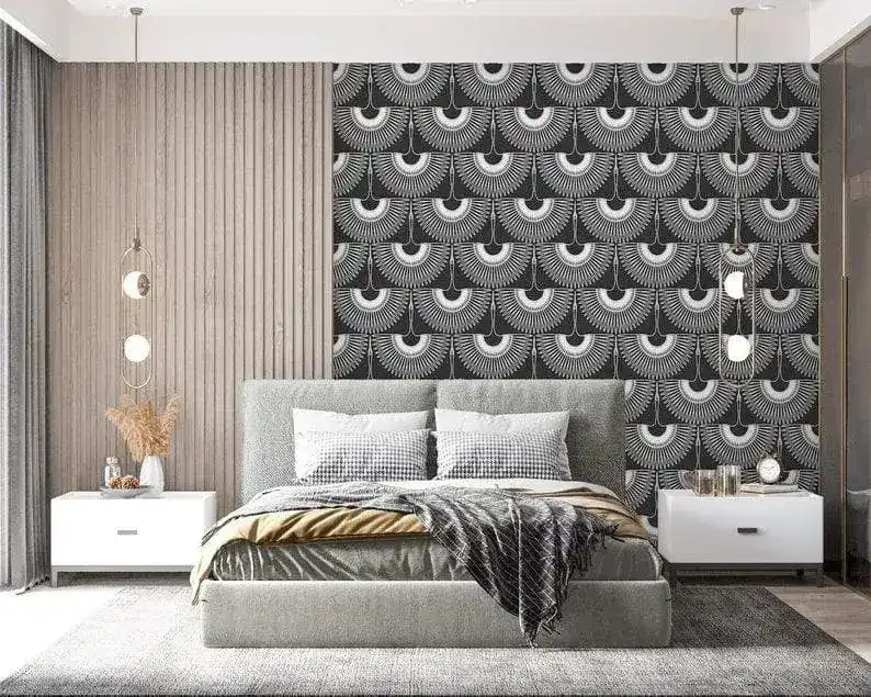 Art Deco Black and White Cranes Wallpaper - Image 7