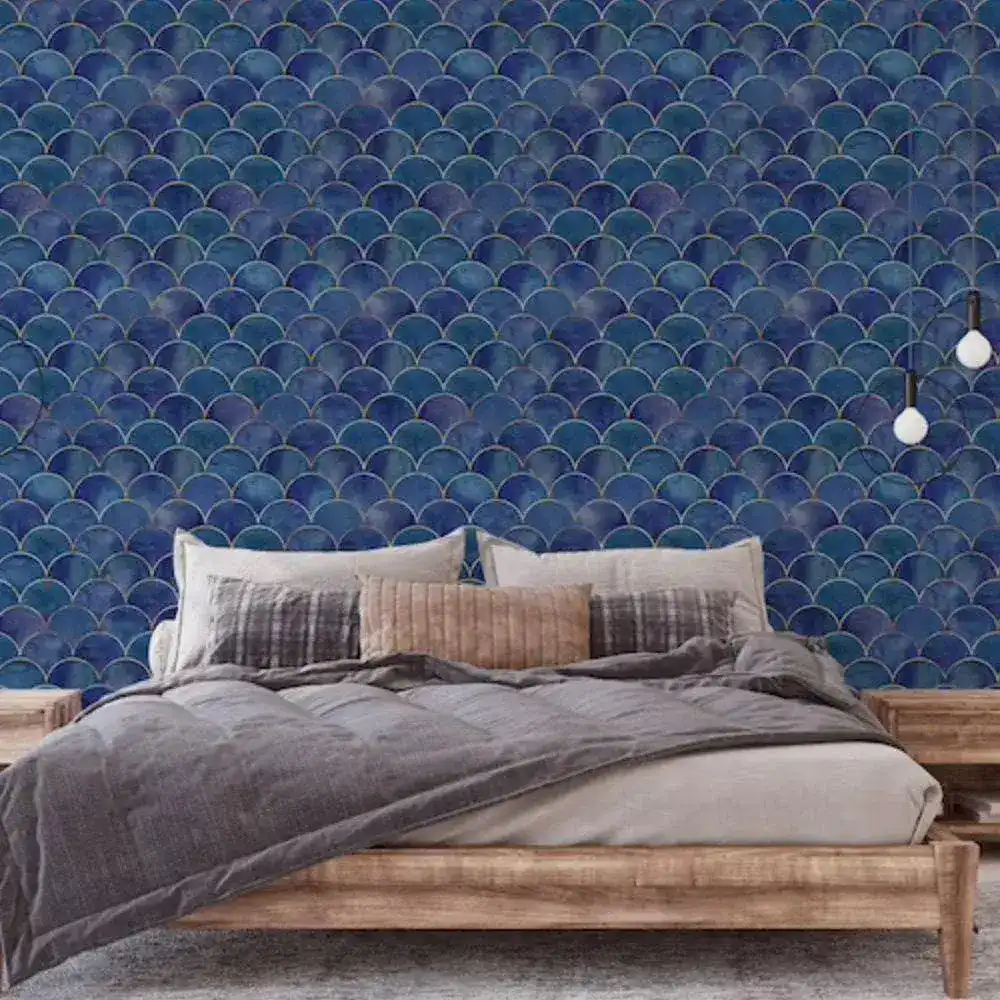 Art Deco Blue Scallops Wallpaper - Image 3