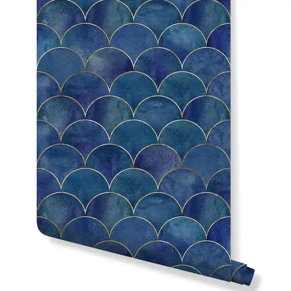 Art Deco Blue Scallops Wallpaper - Image 4
