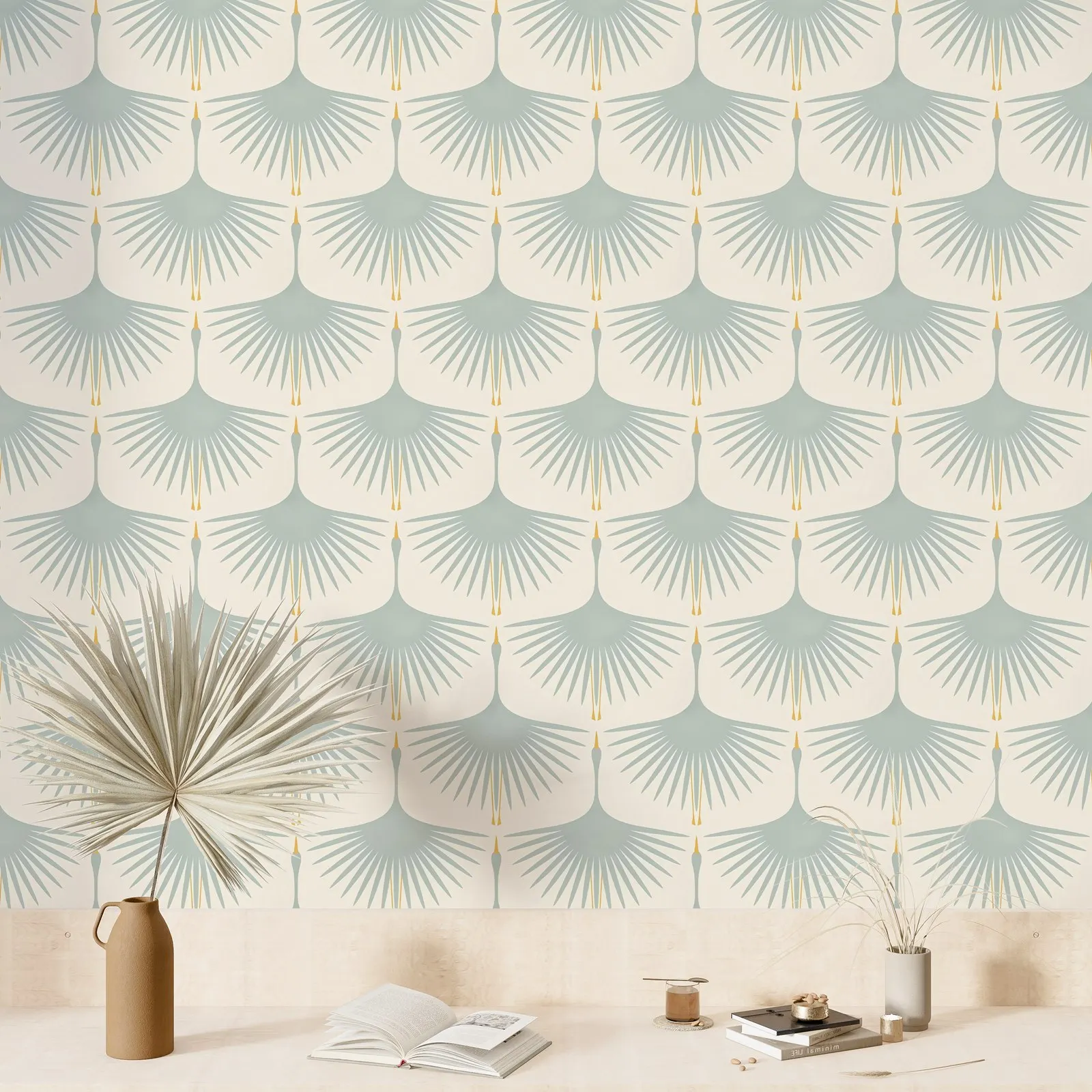 Art Deco Green Swans Wallpaper - Image 4