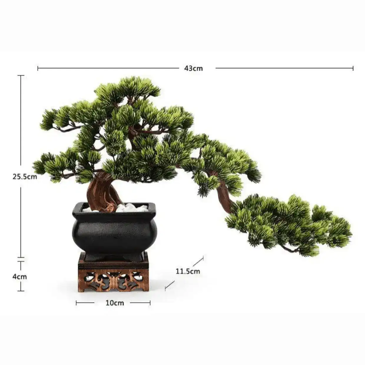Artificial Bonsai arrangement with Real Tree Trunk in Black Pot - Image 3
