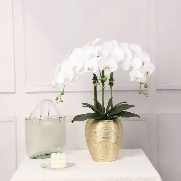Artificial Orchid Plant in Gold Pot