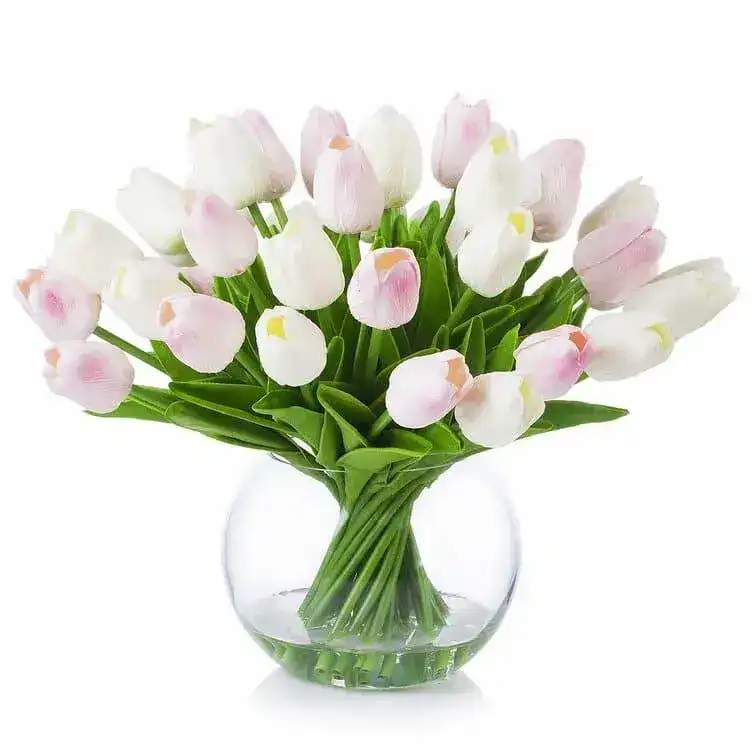 Artificial Tulip Floral Arrangement in Glass Vase - Image 2
