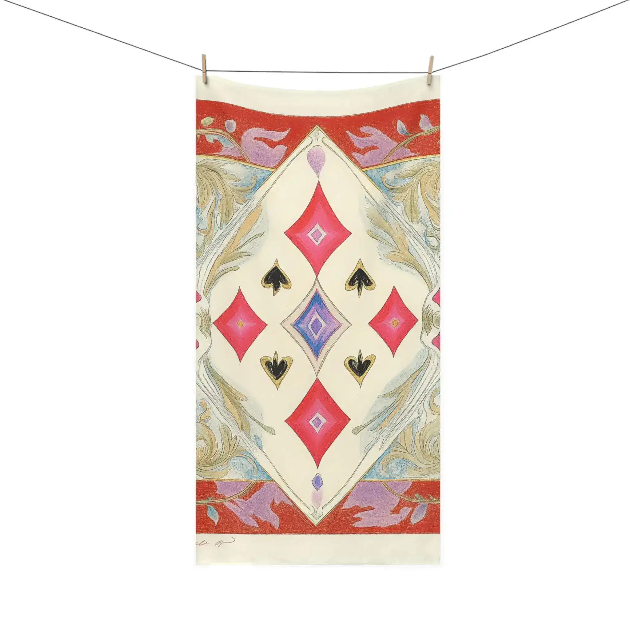 Artistic Geometric and Floral Diamond Bath Towel - Image 2