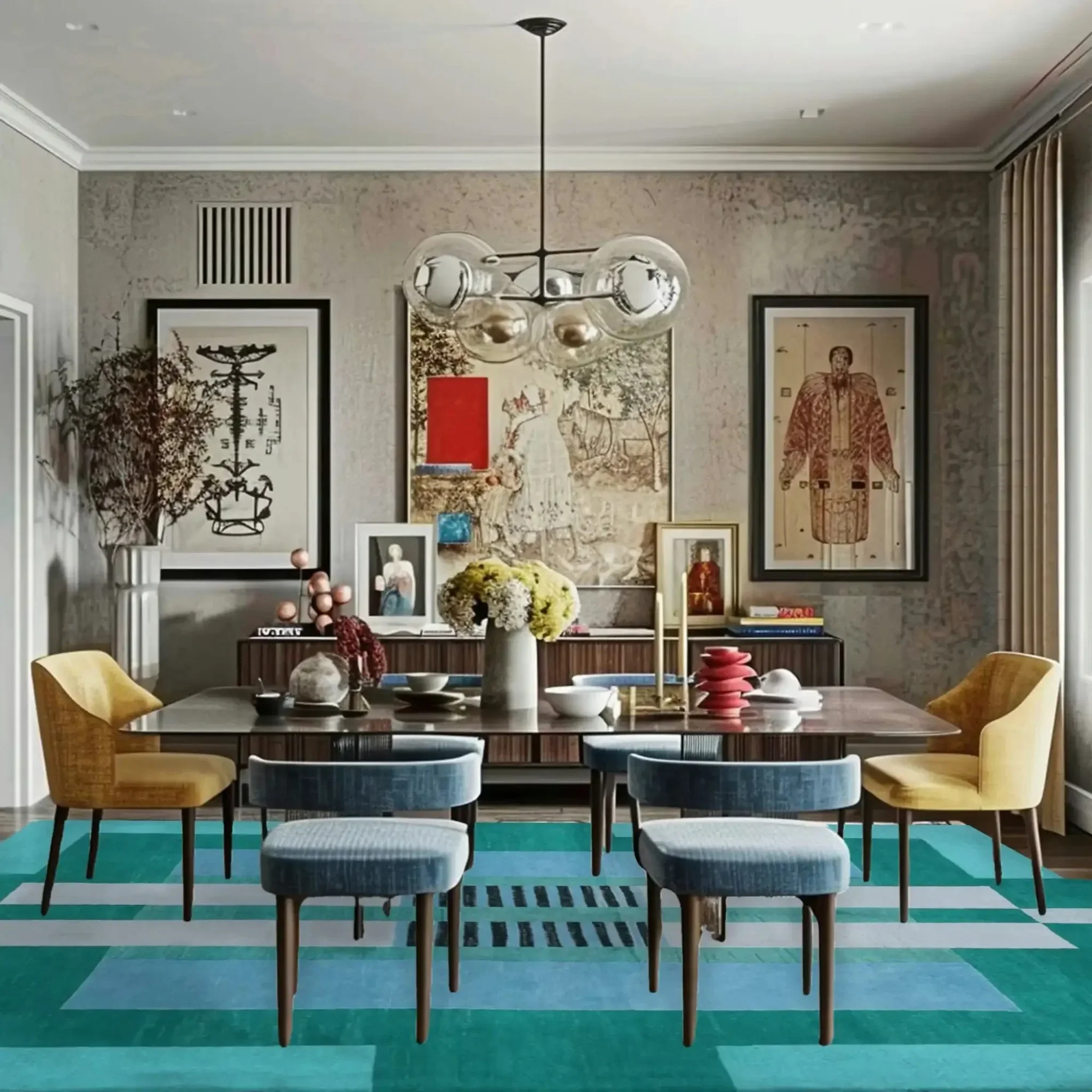Atzec Blue Hand Tufted Wool Rug - Image 3