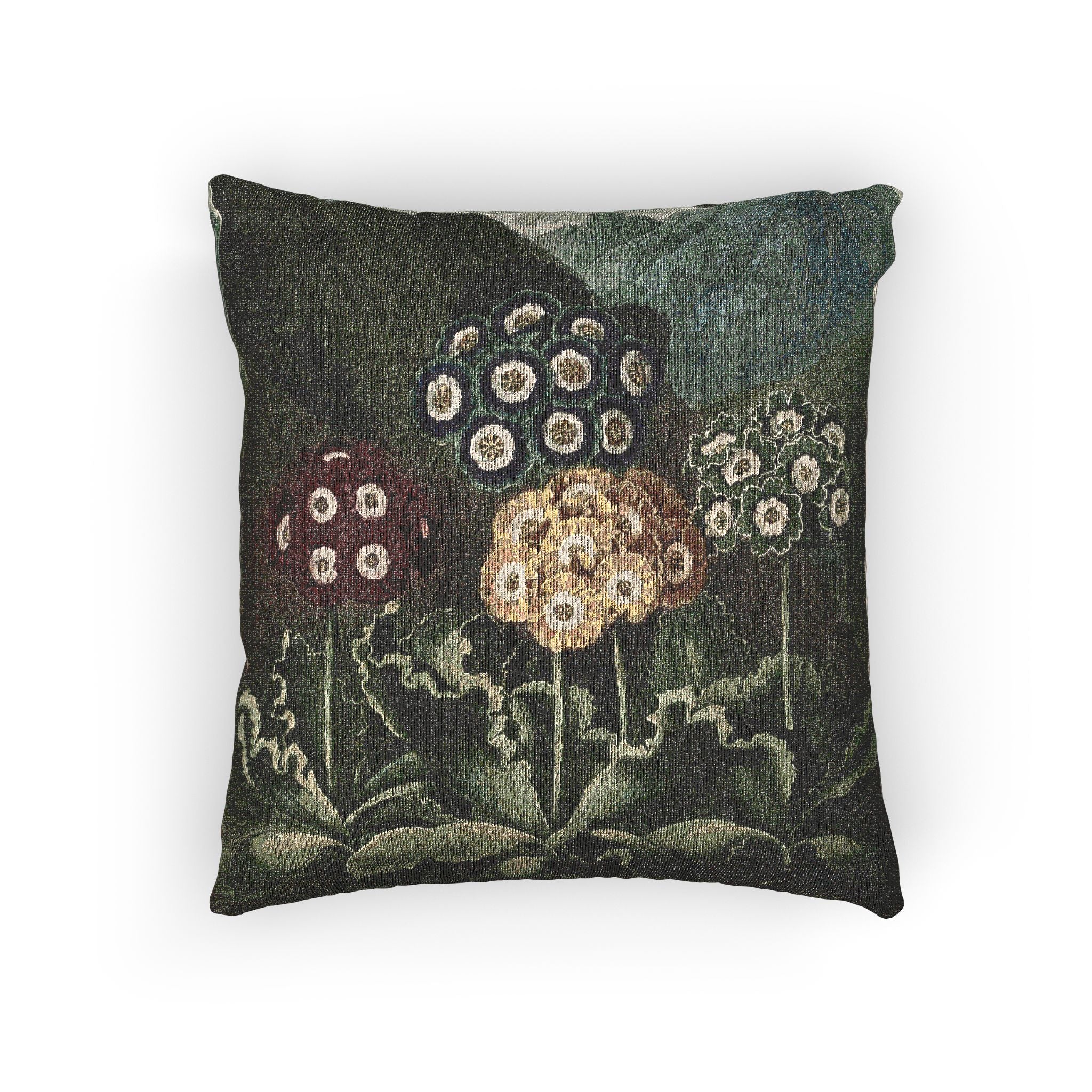 auriculas-the-temple-of-flora-r-j-thornton | Woven Pillow - Image 3