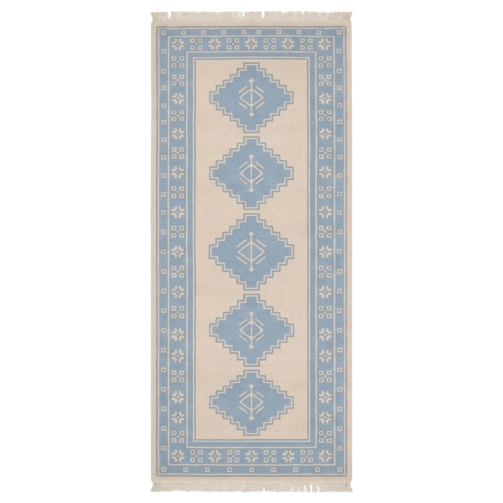 Azure Diamond Column Hand Knotted Runner Rug