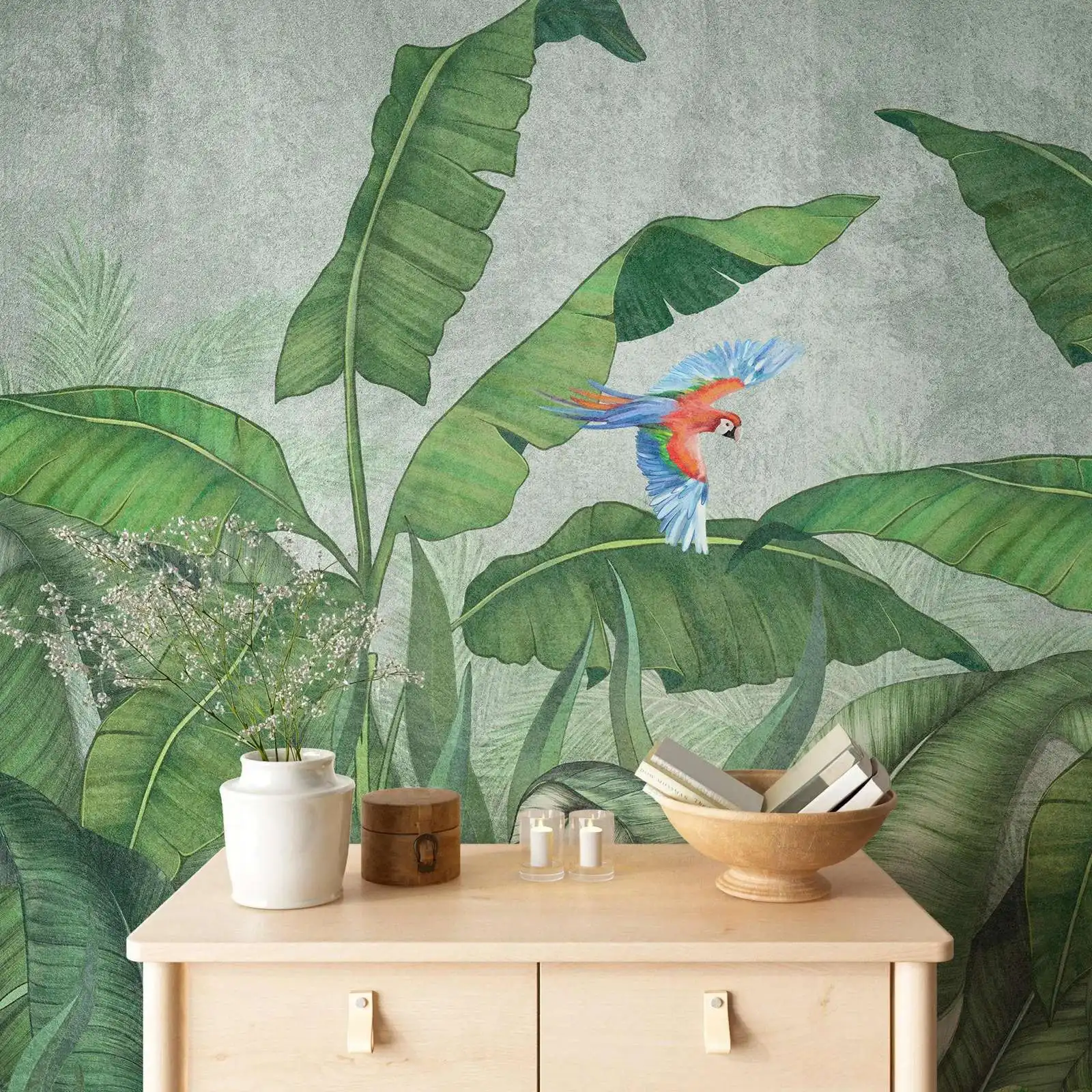 Banana Leaf Parrot Mural - Image 3
