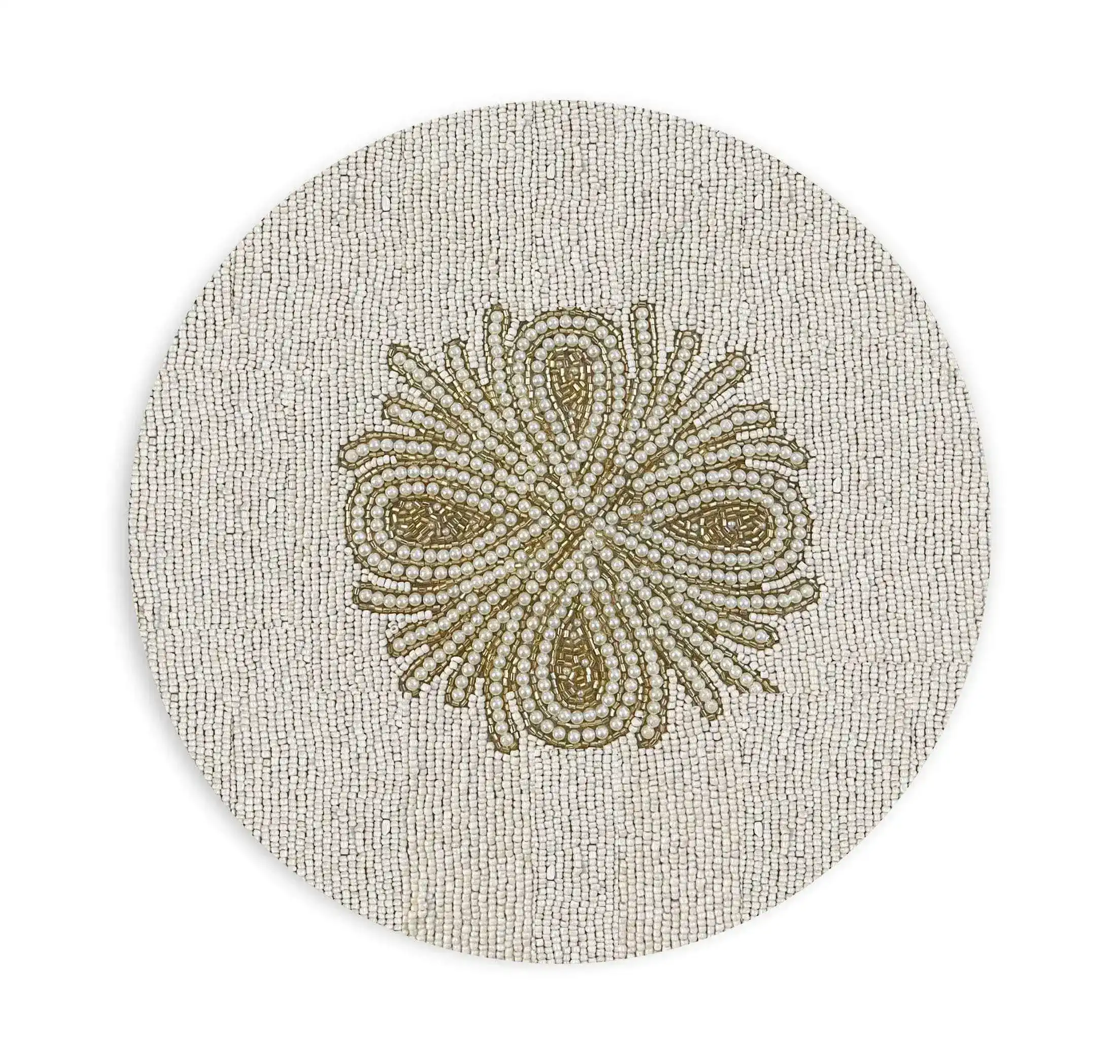 Beatrice Pattern Beaded Table Runner - Light/Gold - Image 2