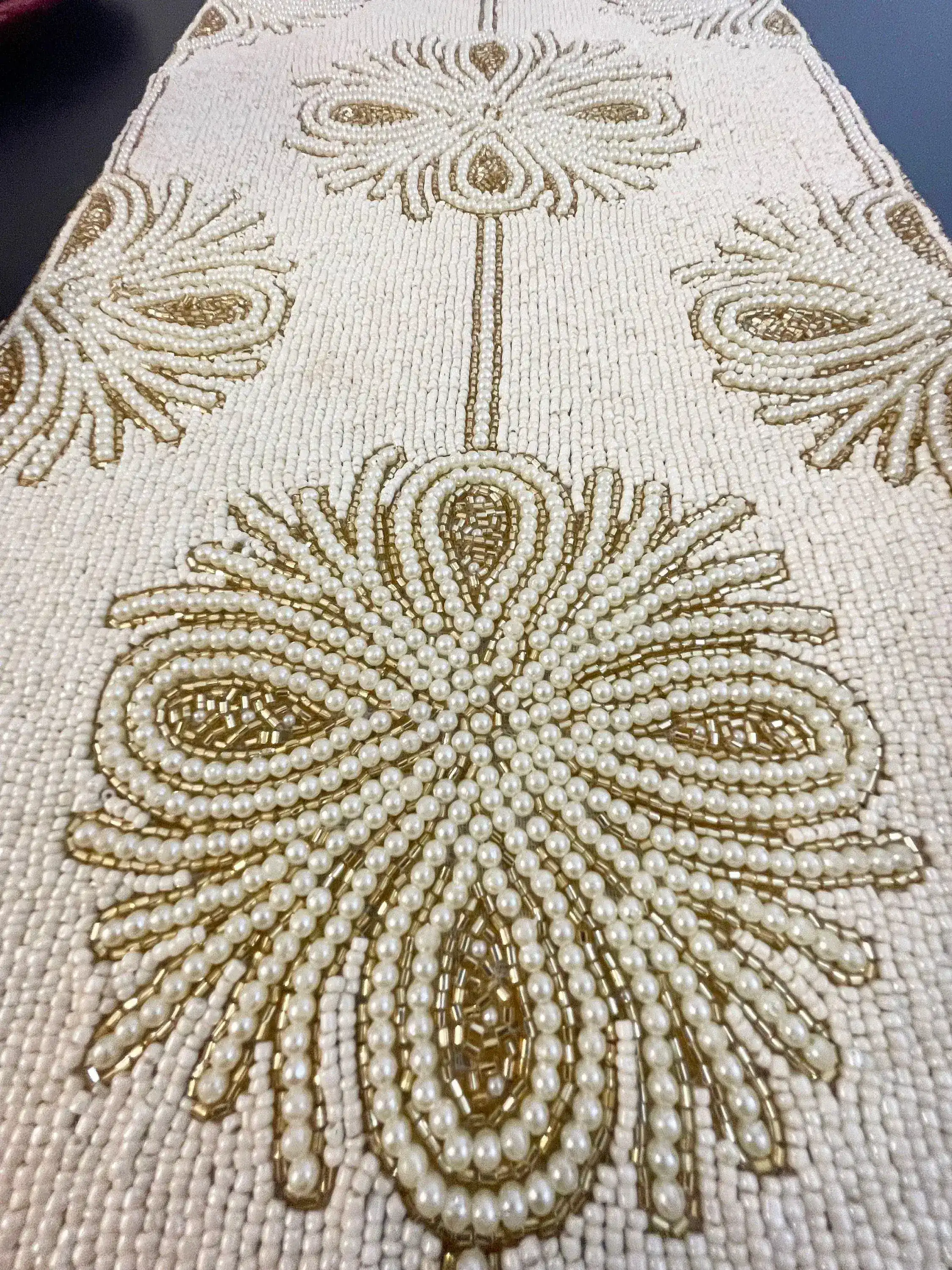 Beatrice Pattern Beaded Table Runner - Light/Gold - Image 7