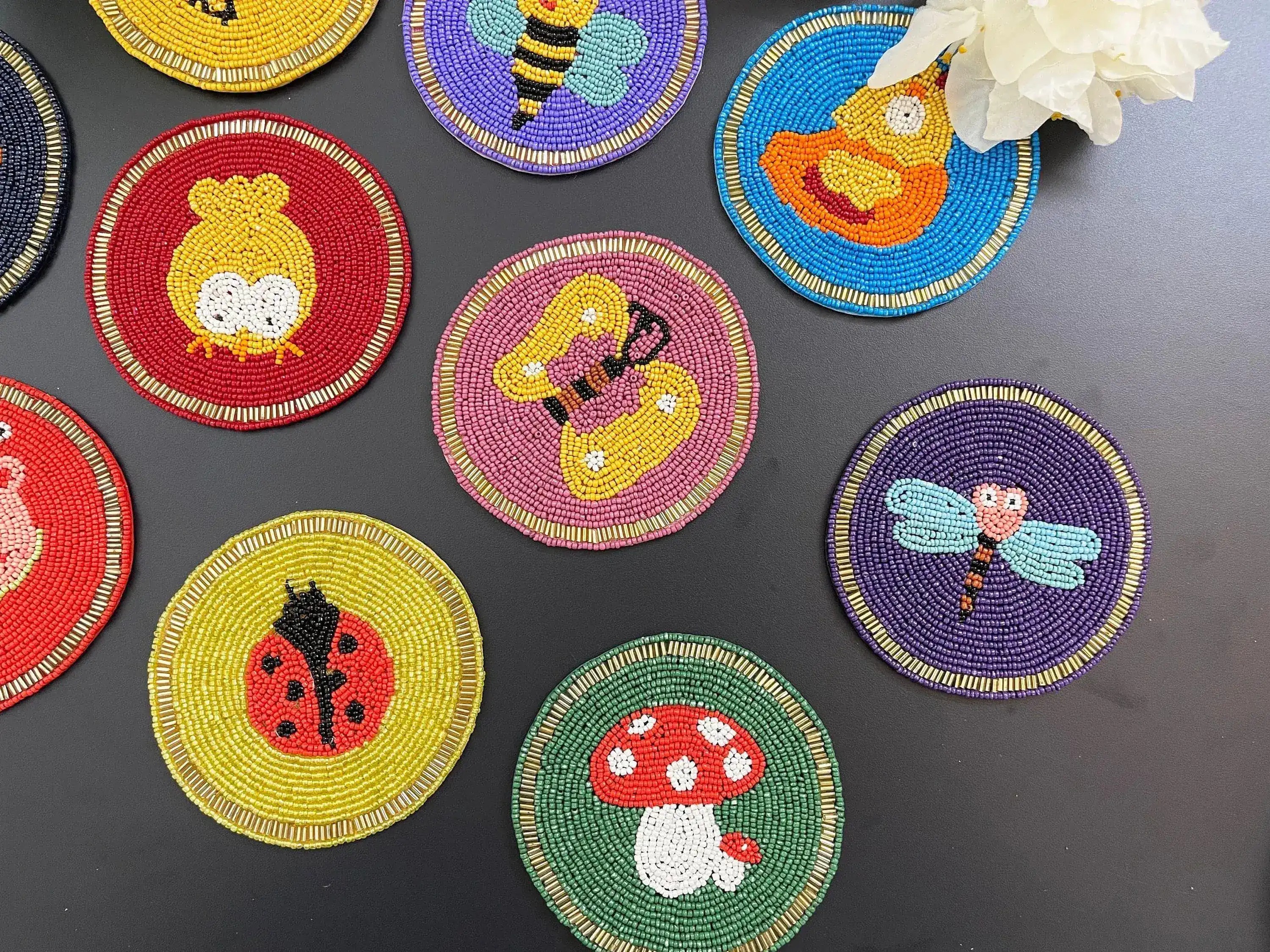 Bee Happy Beaded Round Coaster Set - Image 5