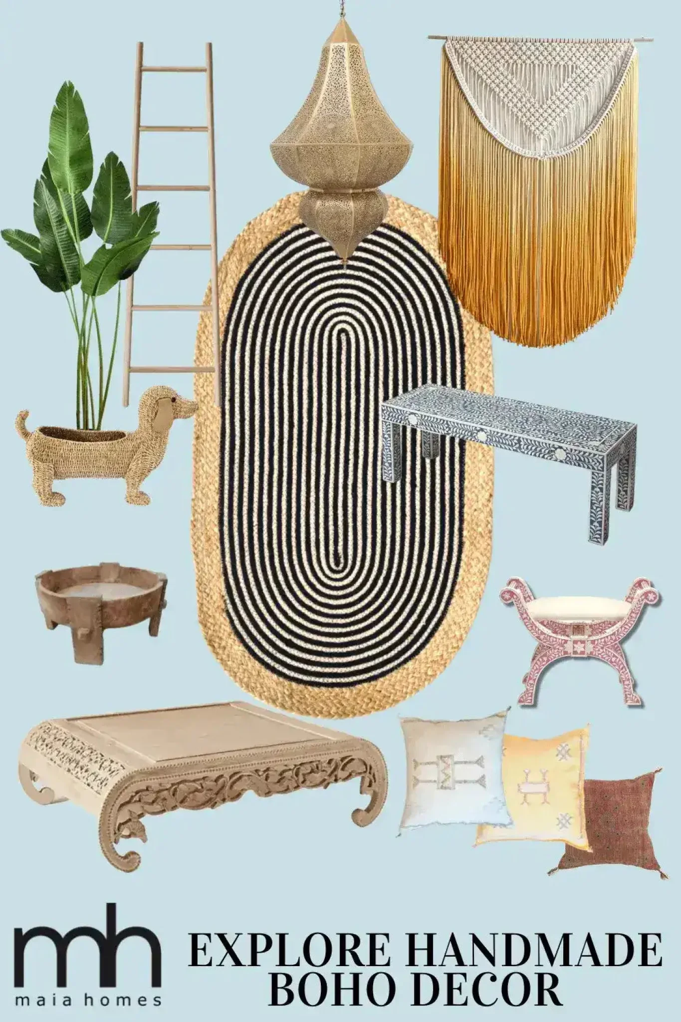 Beige and Black Oval Jute Rug - Image 5