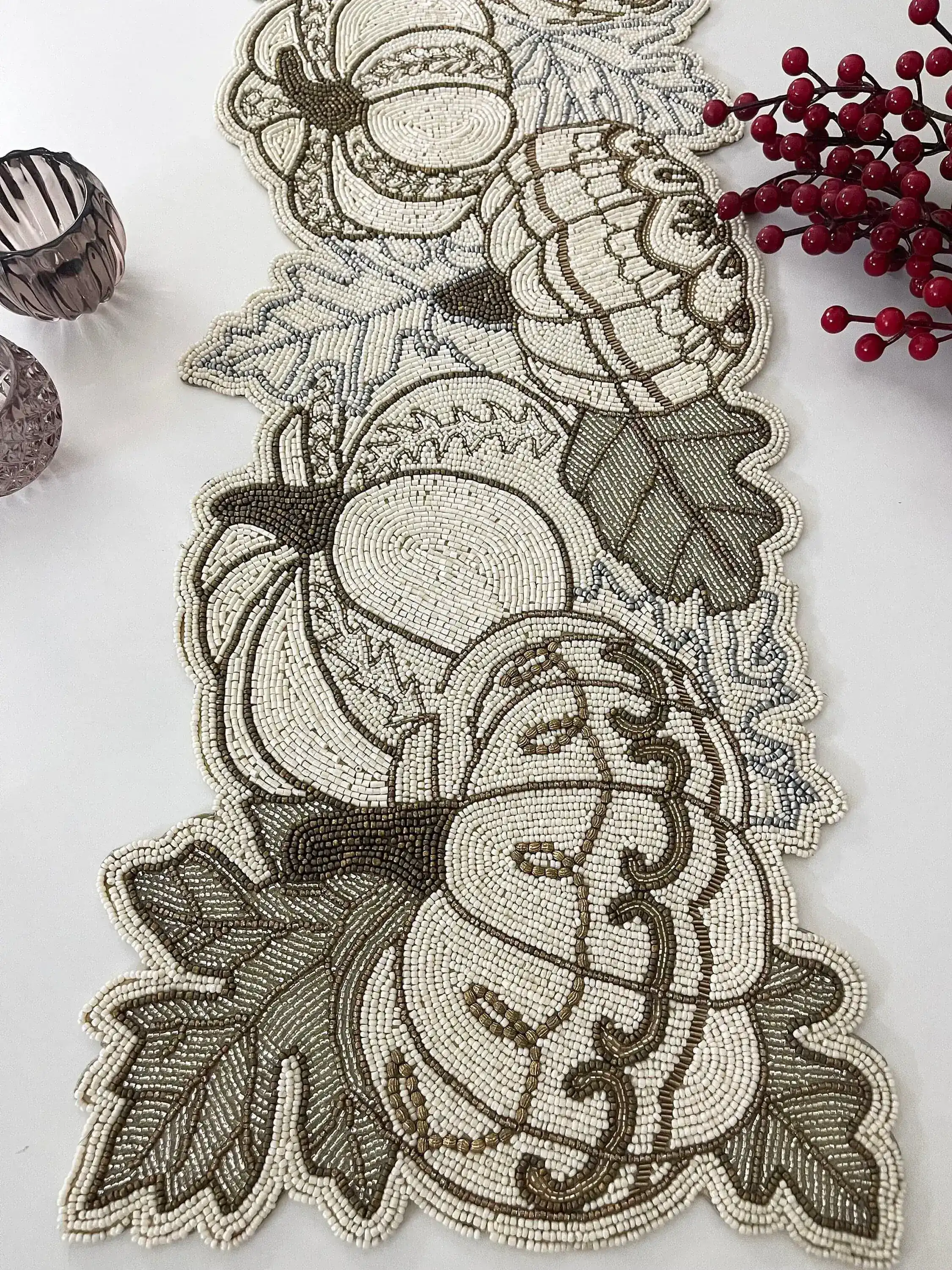 Beige Pumpkin Beaded Table Runner - Image 2