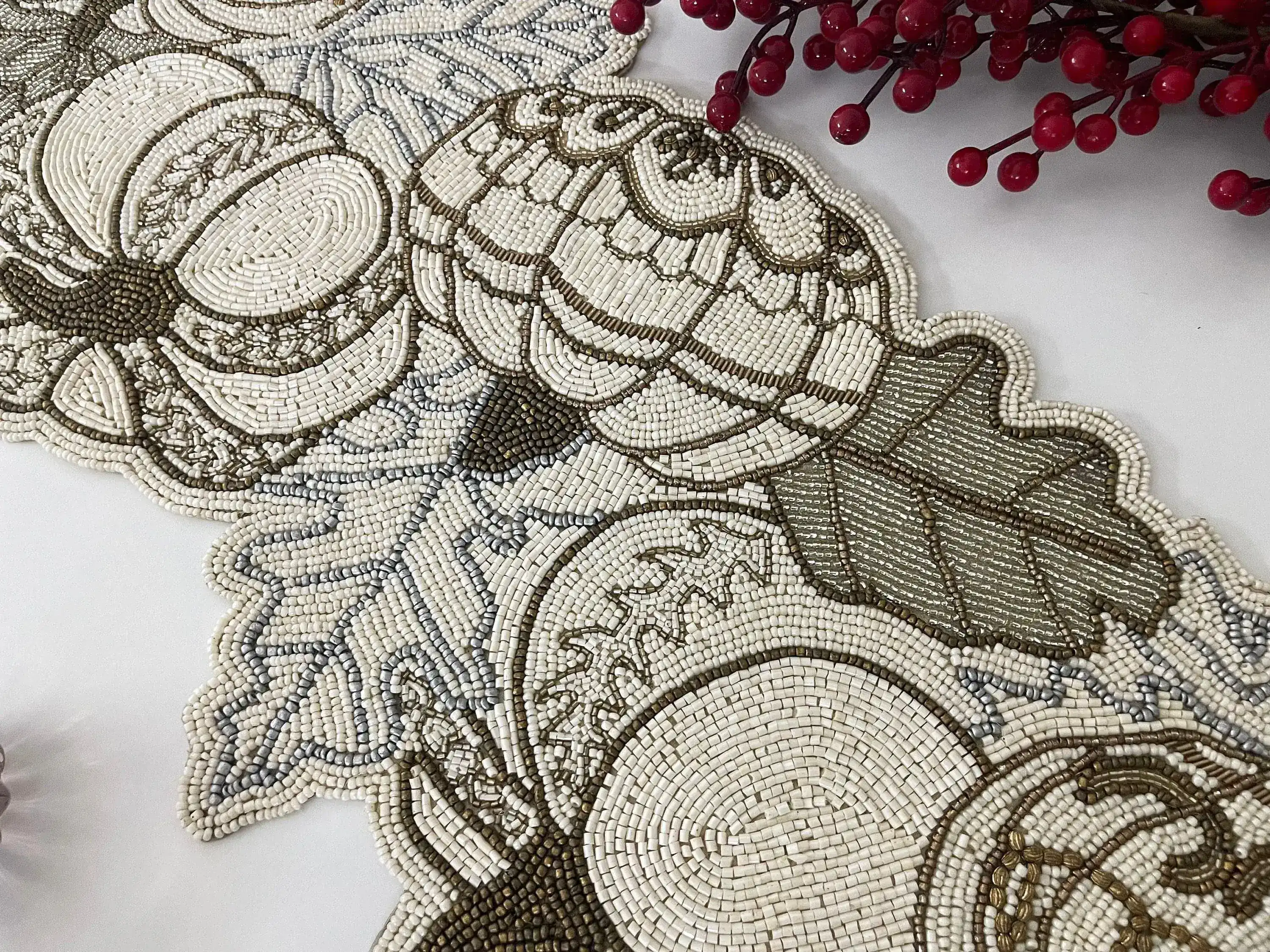 Beige Pumpkin Beaded Table Runner - Image 5