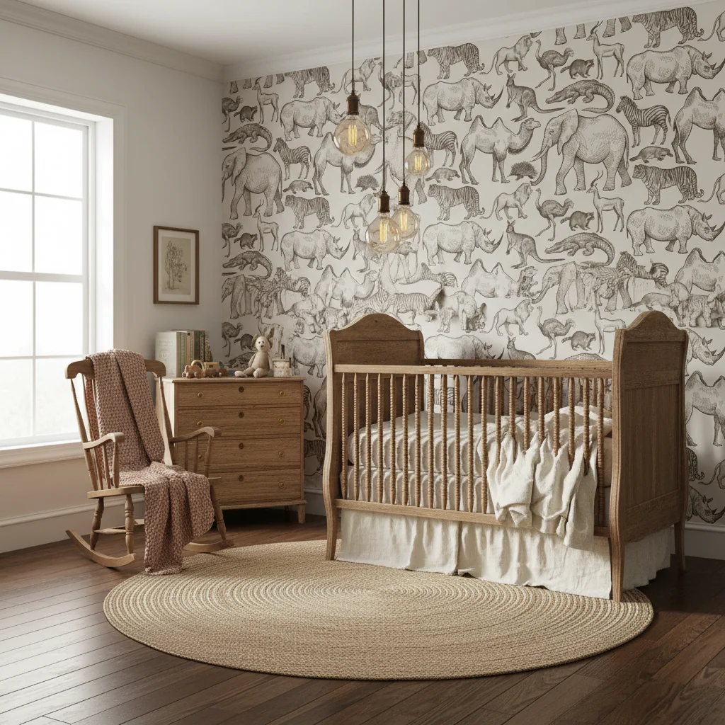 Beige Safari Animals Mural